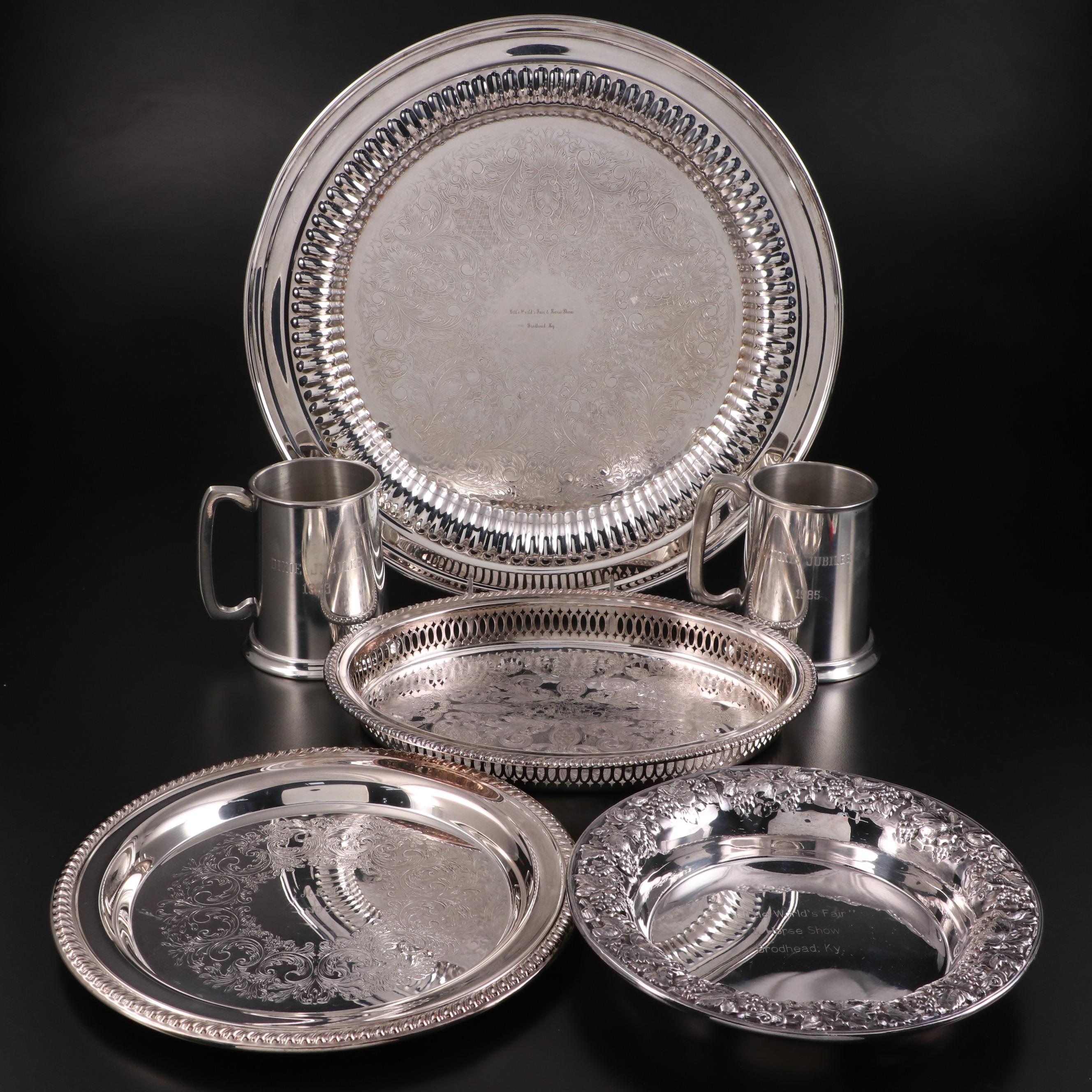 Taunton Silversmiths and Other Silver Plate Serveware and Pewter Tankards