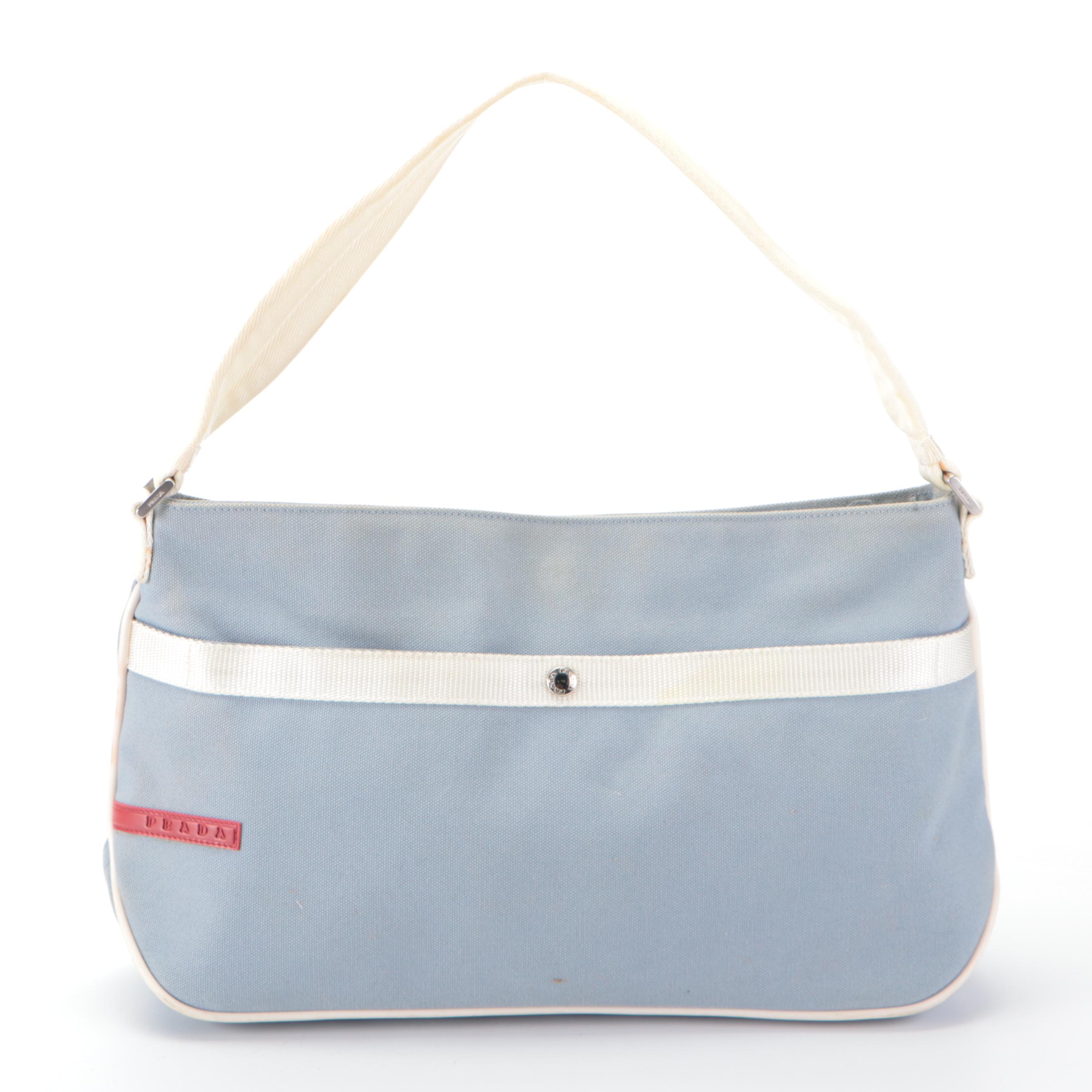 Prada Sport Front-Pocket Shoulder Bag in Light Blue Cotton Canvas