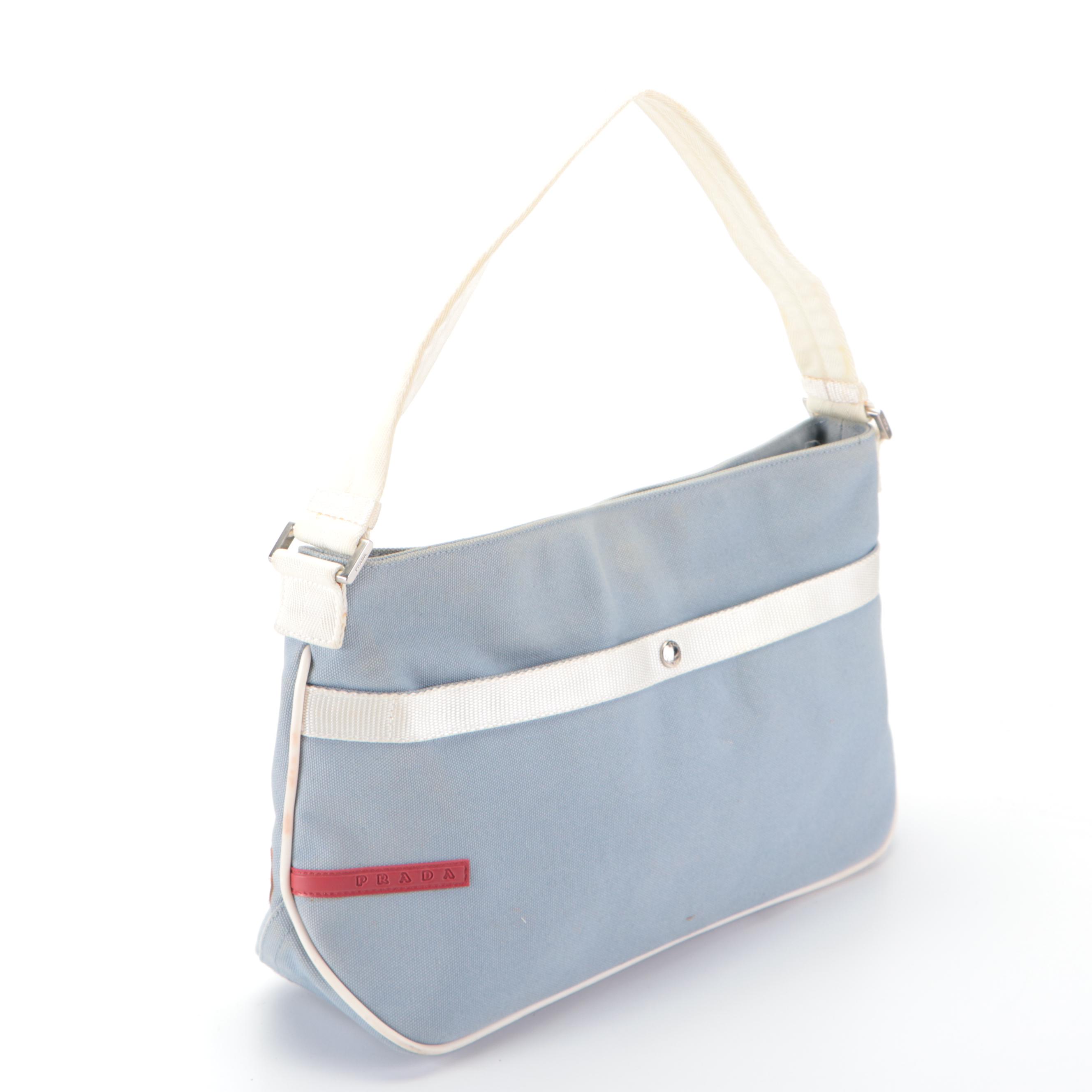 Prada Sport Front-Pocket Shoulder Bag in Light Blue Cotton Canvas