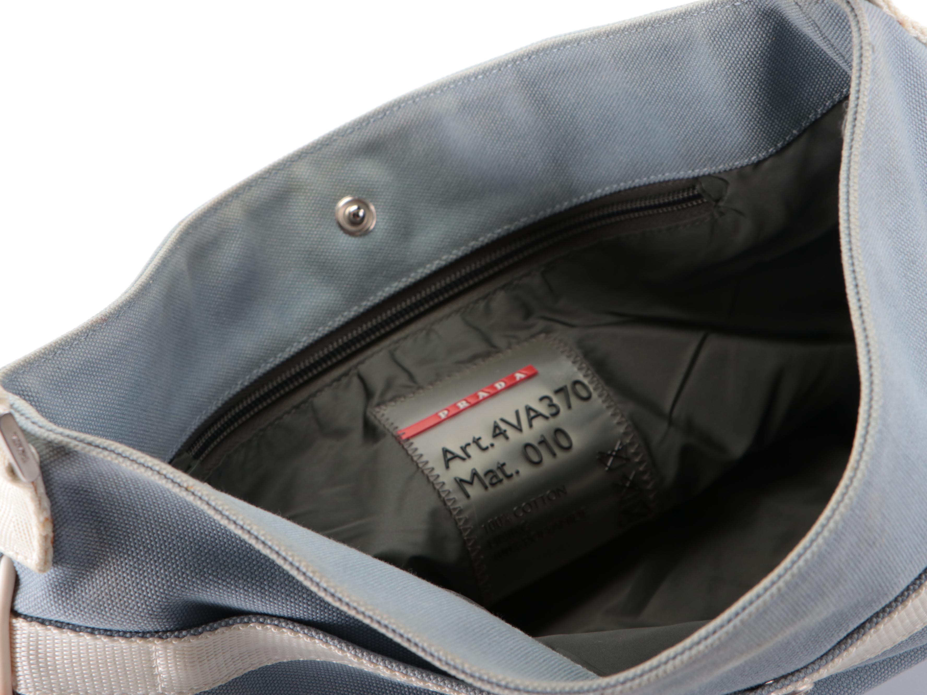 Prada Sport Front-Pocket Shoulder Bag in Light Blue Cotton Canvas