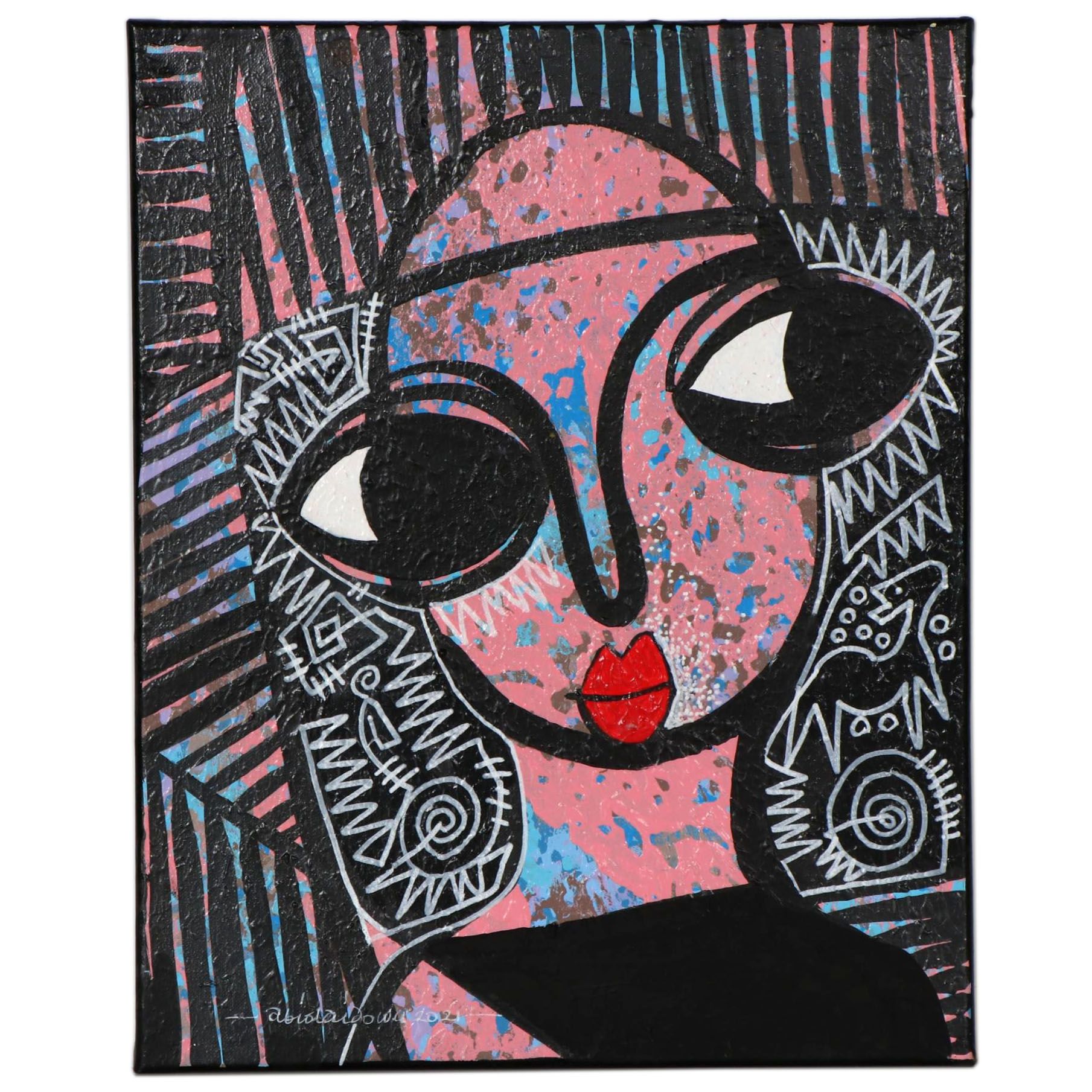 Abiola Idowu Portrait Mixed Media Painting "Flora IV," 2021