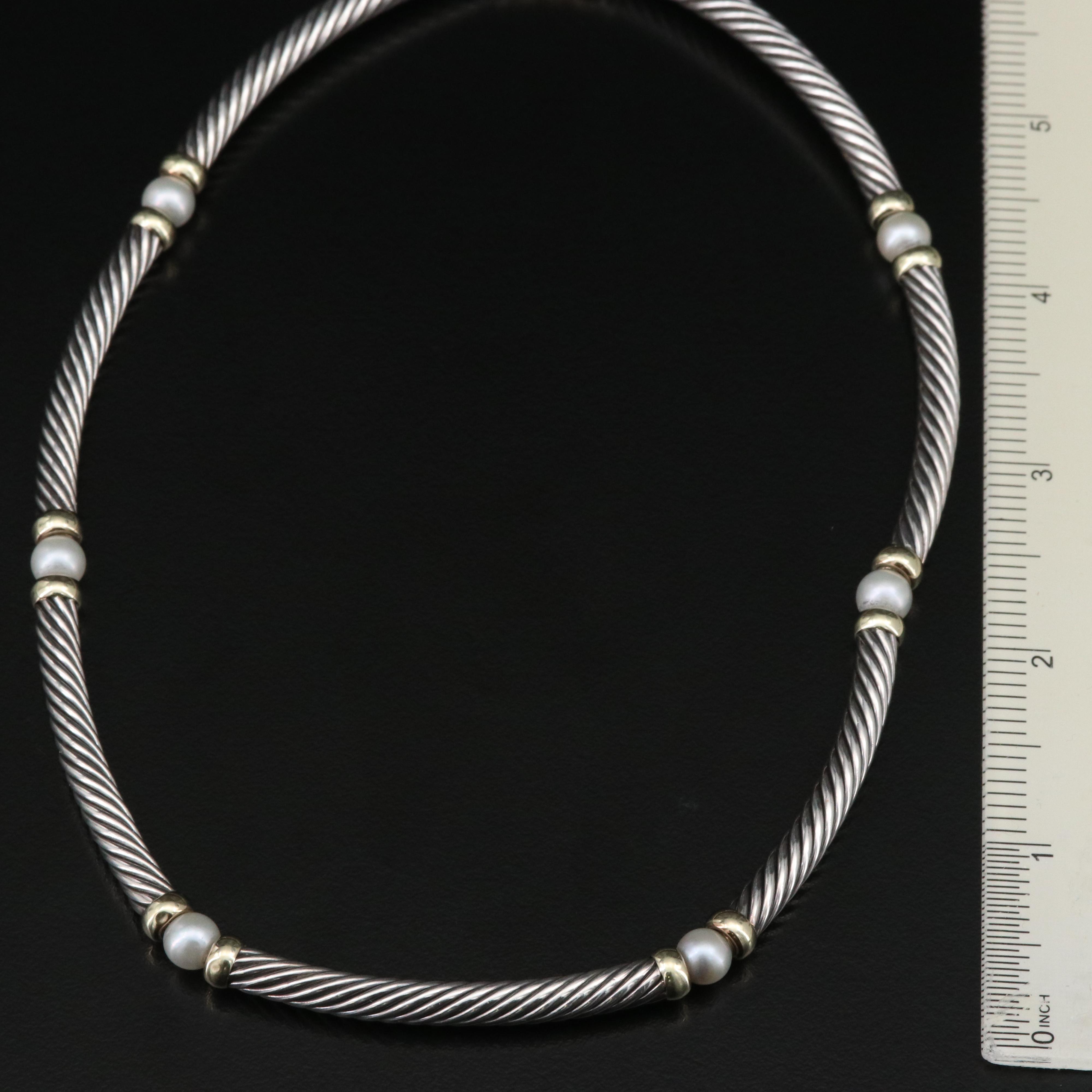 David Yurman "Hampton" Sterling Pearl Necklace with 14K Accents