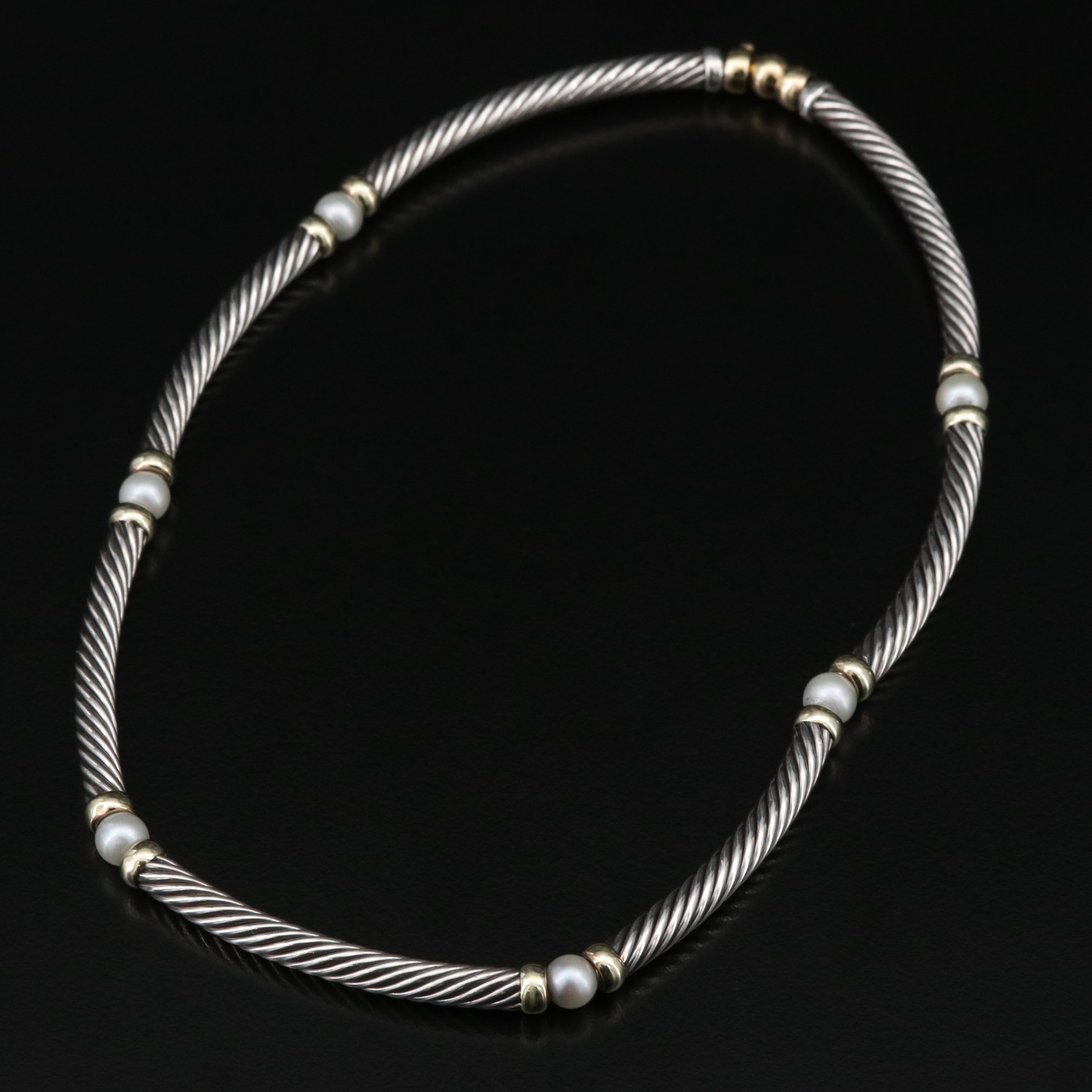 David Yurman "Hampton" Sterling Pearl Necklace with 14K Accents