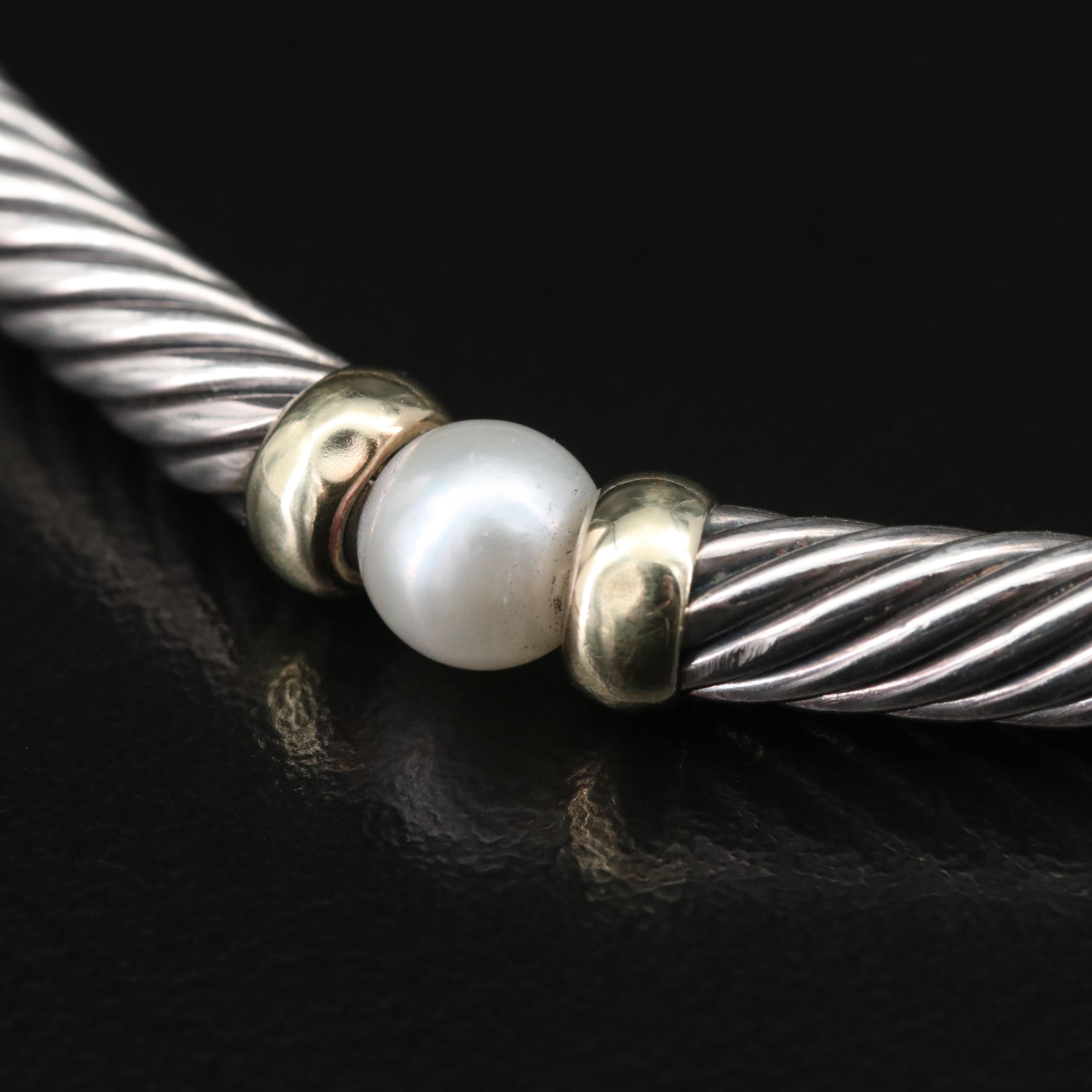 David Yurman "Hampton" Sterling Pearl Necklace with 14K Accents