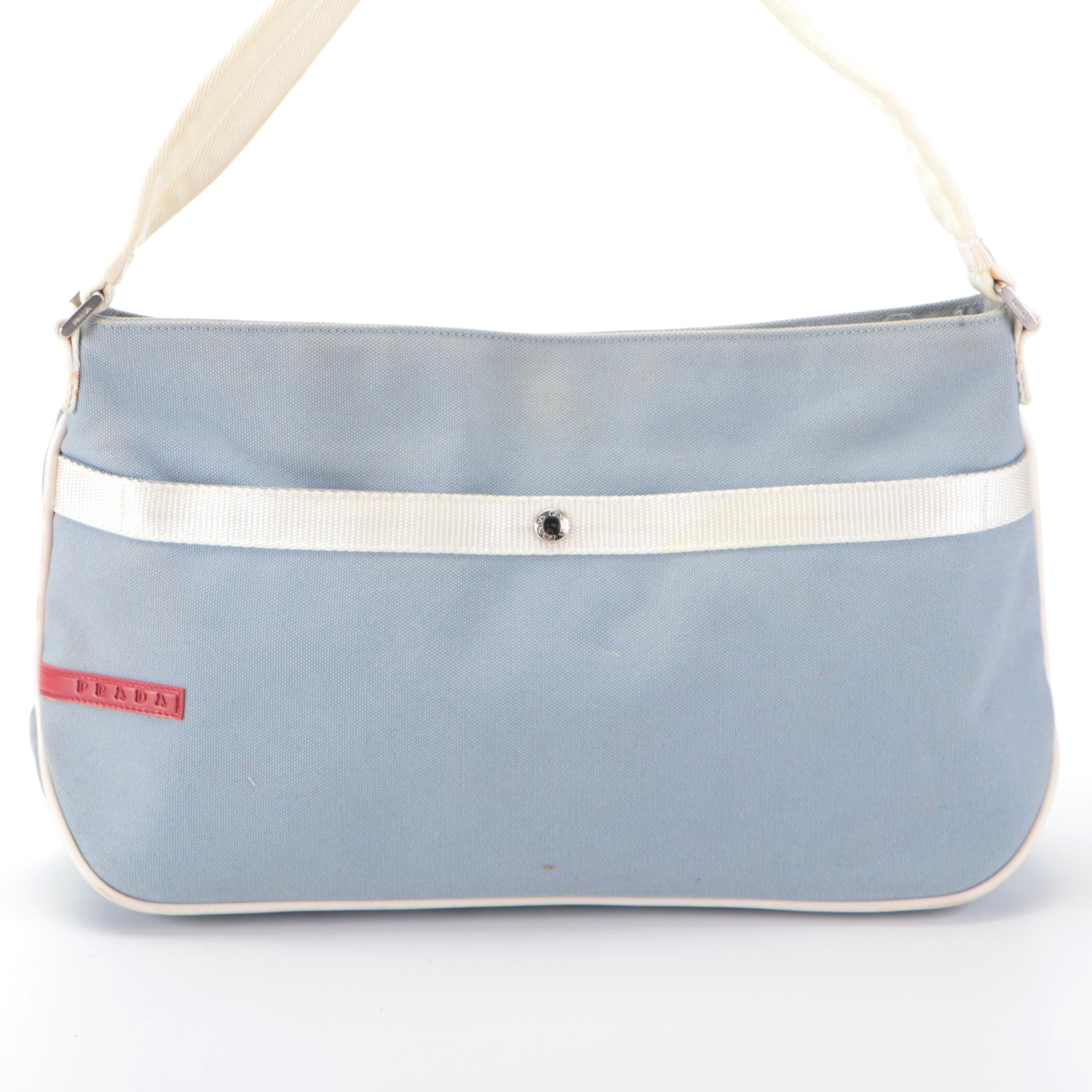 Prada Sport Front-Pocket Shoulder Bag in Light Blue Cotton Canvas