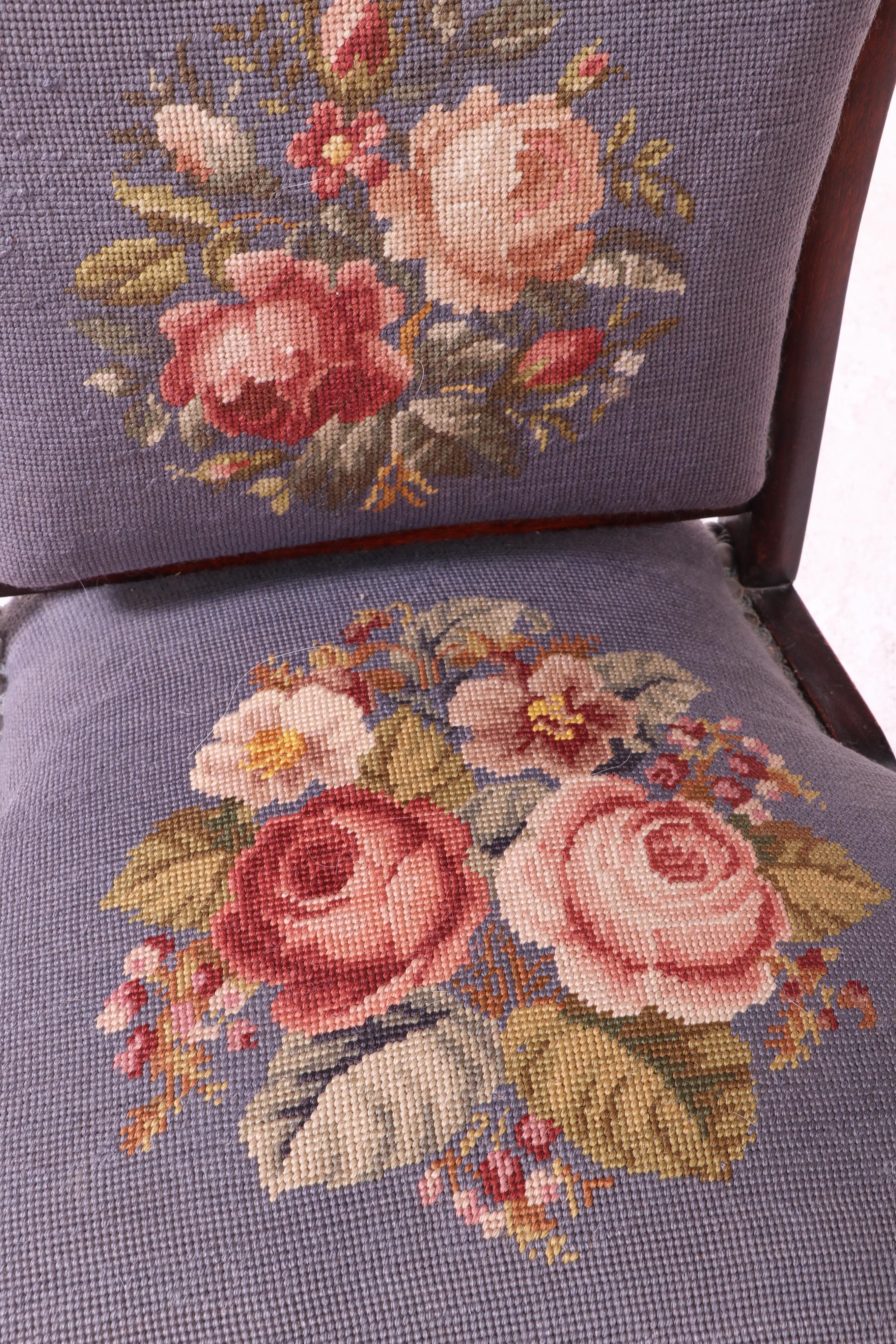 American Renaissance Revival Birch and Needlepoint "Green Man" Parlor Chair