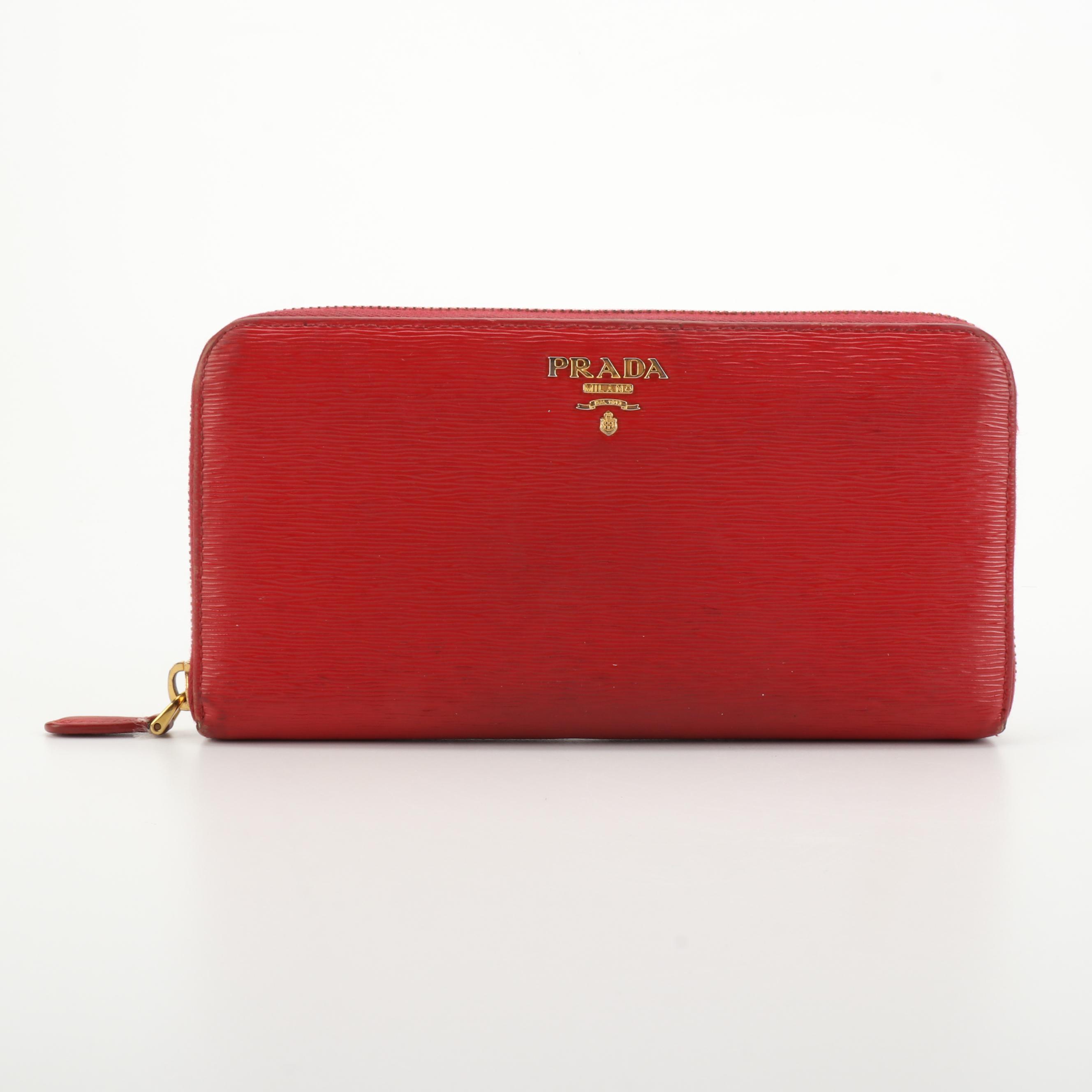 Prada Zip Around Continental Wallet in Lacca Vitello Move Leather with Box