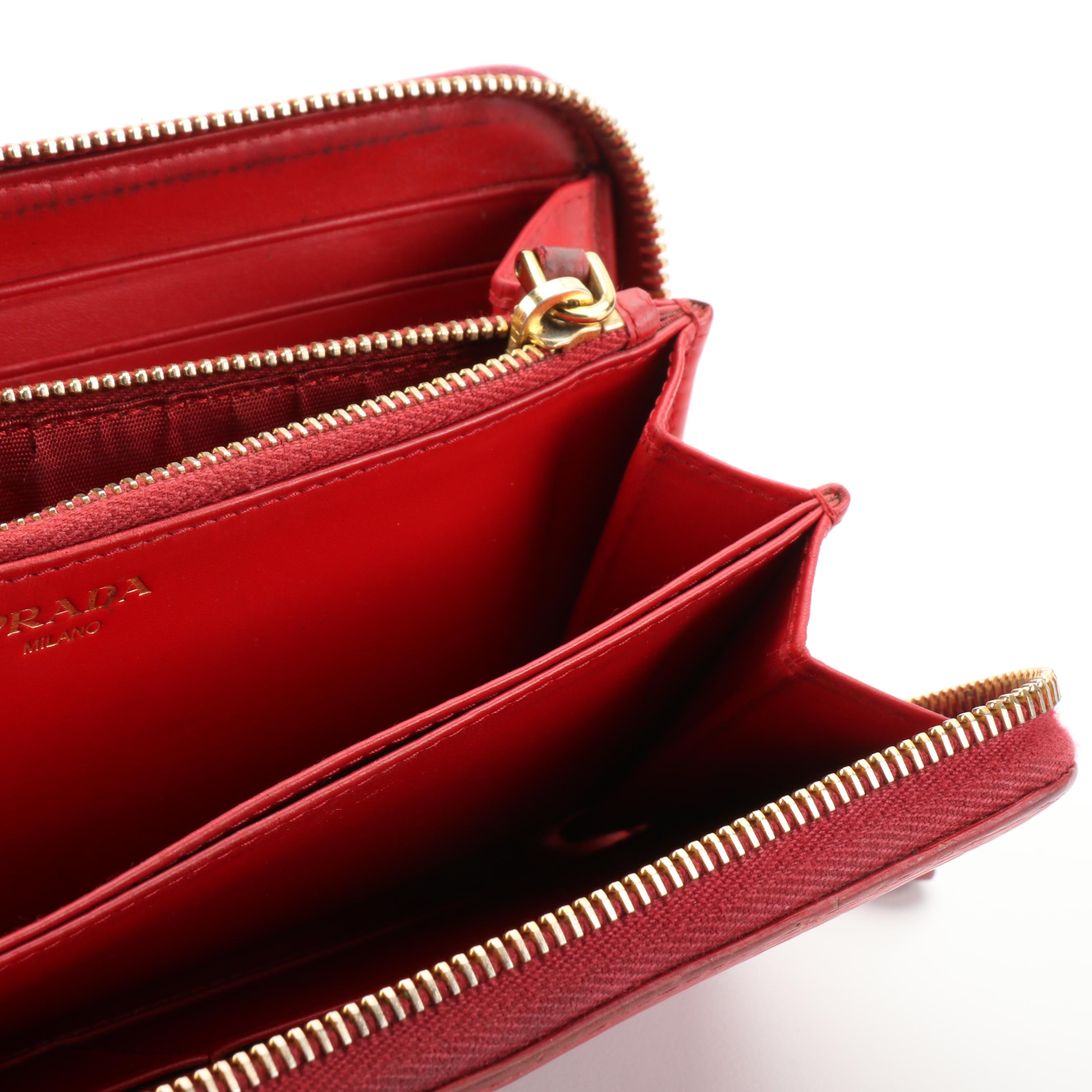 Prada Zip Around Continental Wallet in Lacca Vitello Move Leather with Box