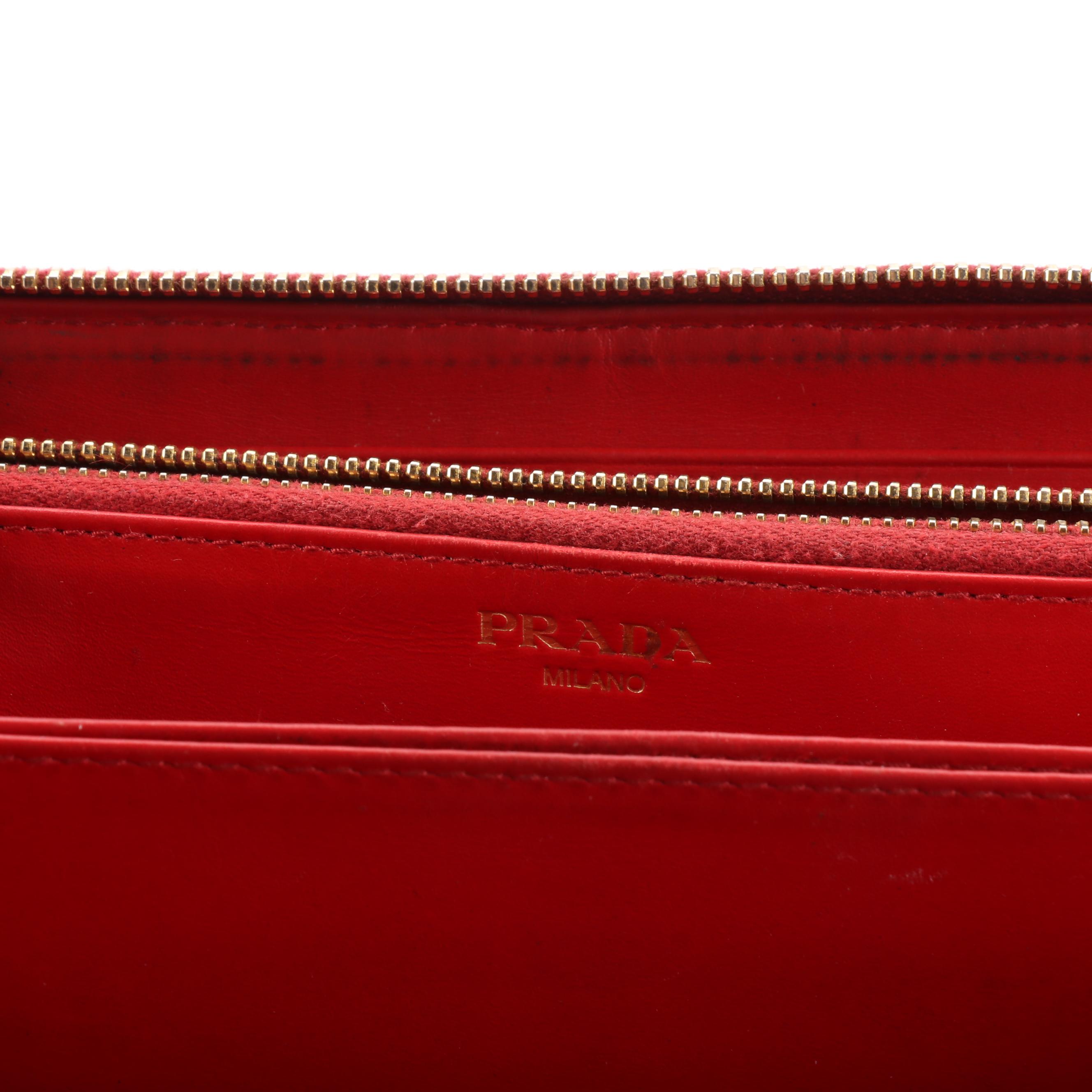 Prada Zip Around Continental Wallet in Lacca Vitello Move Leather with Box