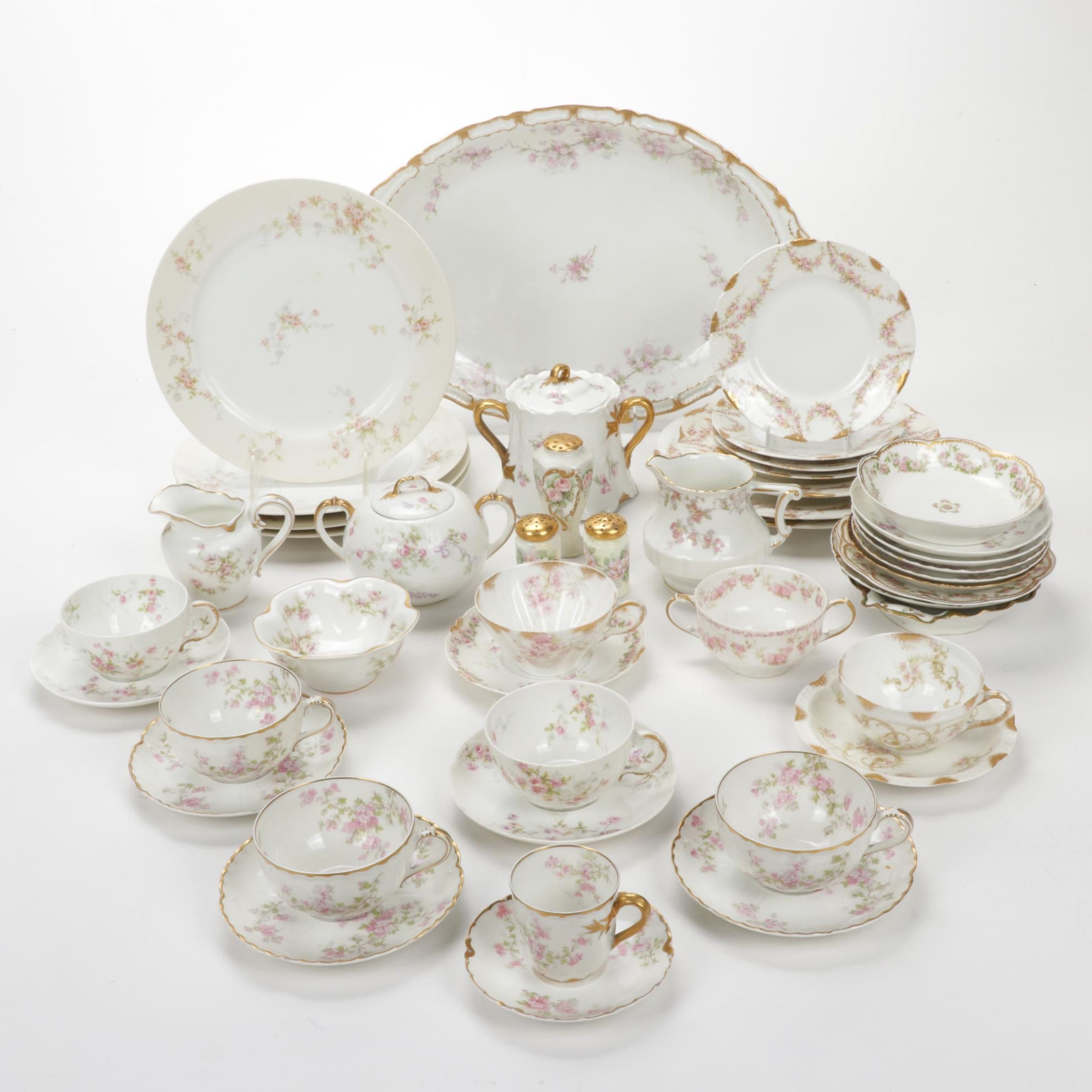 Haviland "Old Abbey" and Other Pink Floral Porcelain Tableware