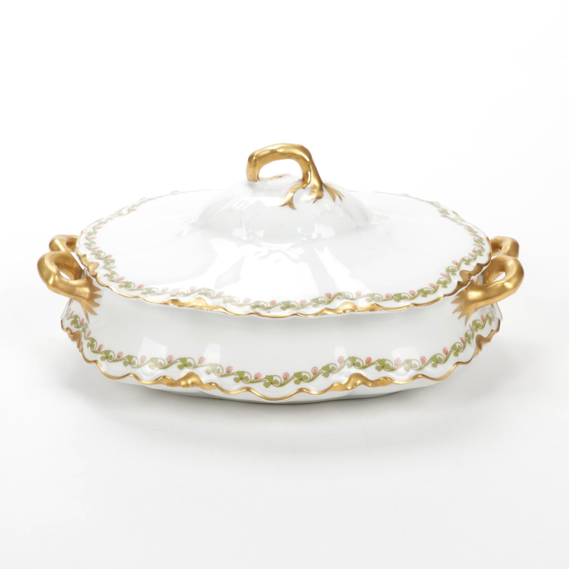 Haviland Limoges "Clover Leaf" Porcelain 8" Oval Covered Vegetable Dish