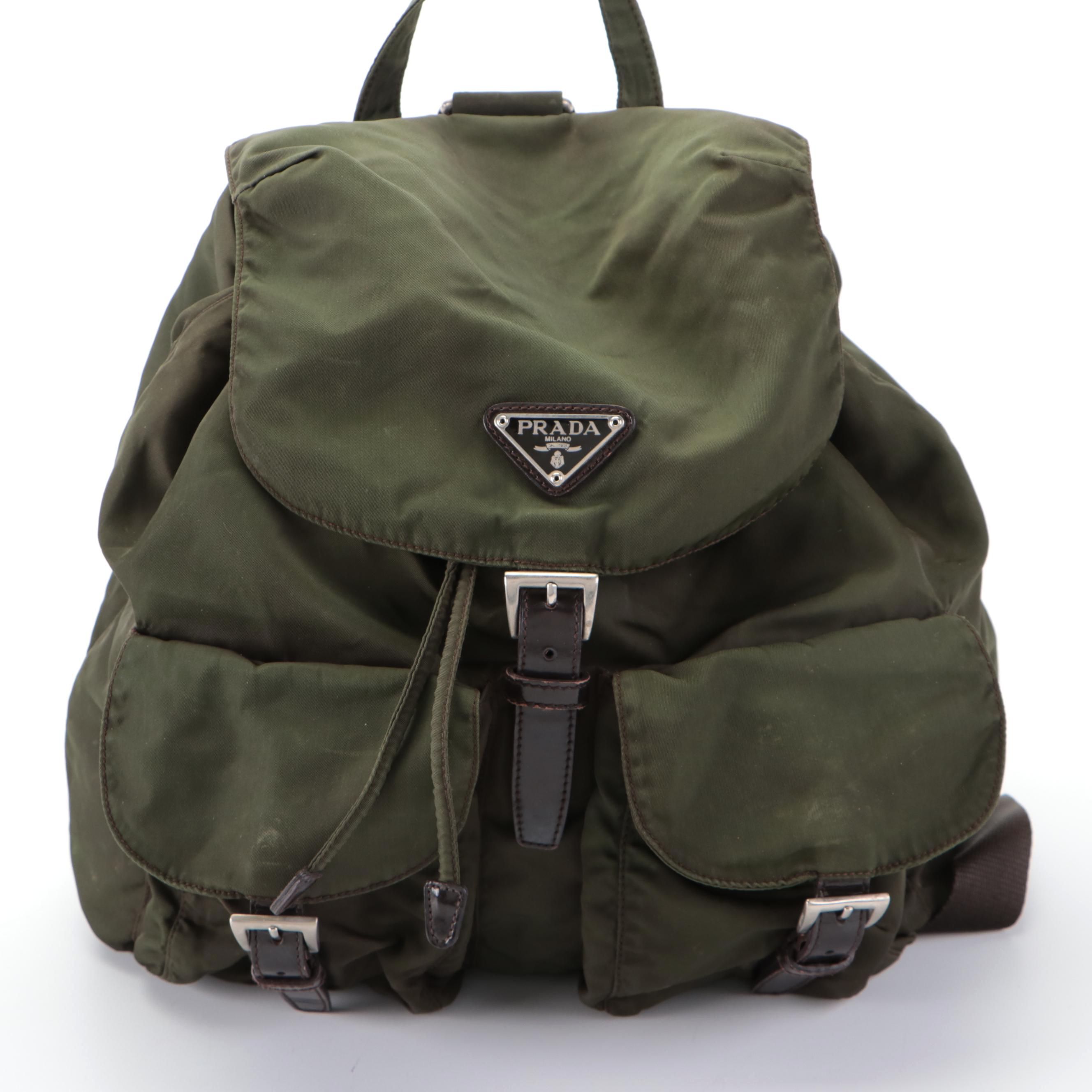 Prada Rucksack in Dark Green and Brown Leather