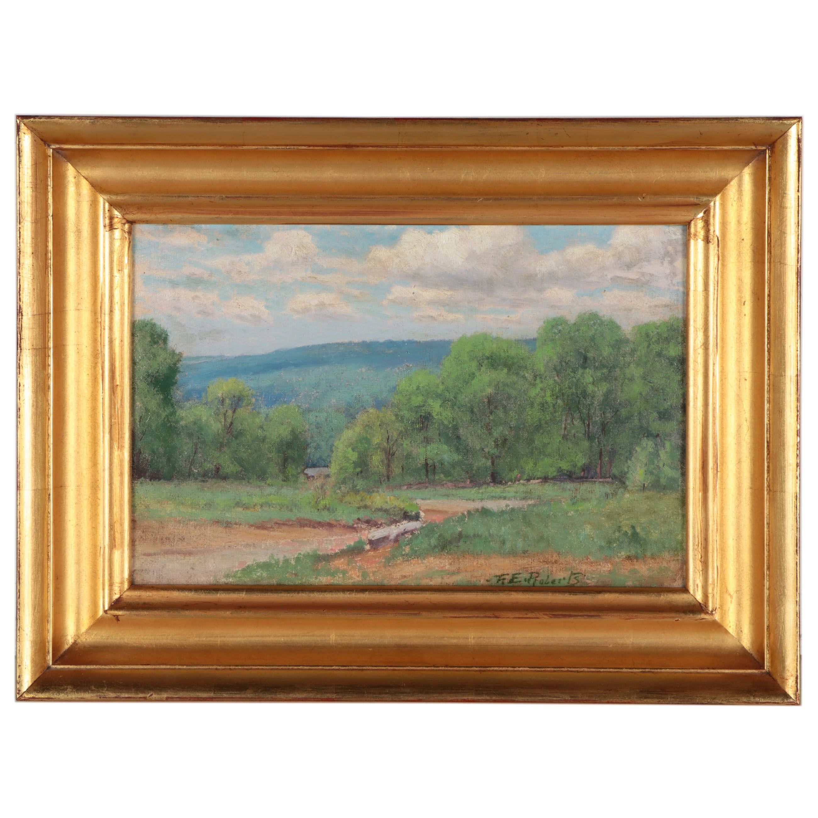Frederick Roberts Landscape Oil Painting "Newton Highlands," Early 20th Century