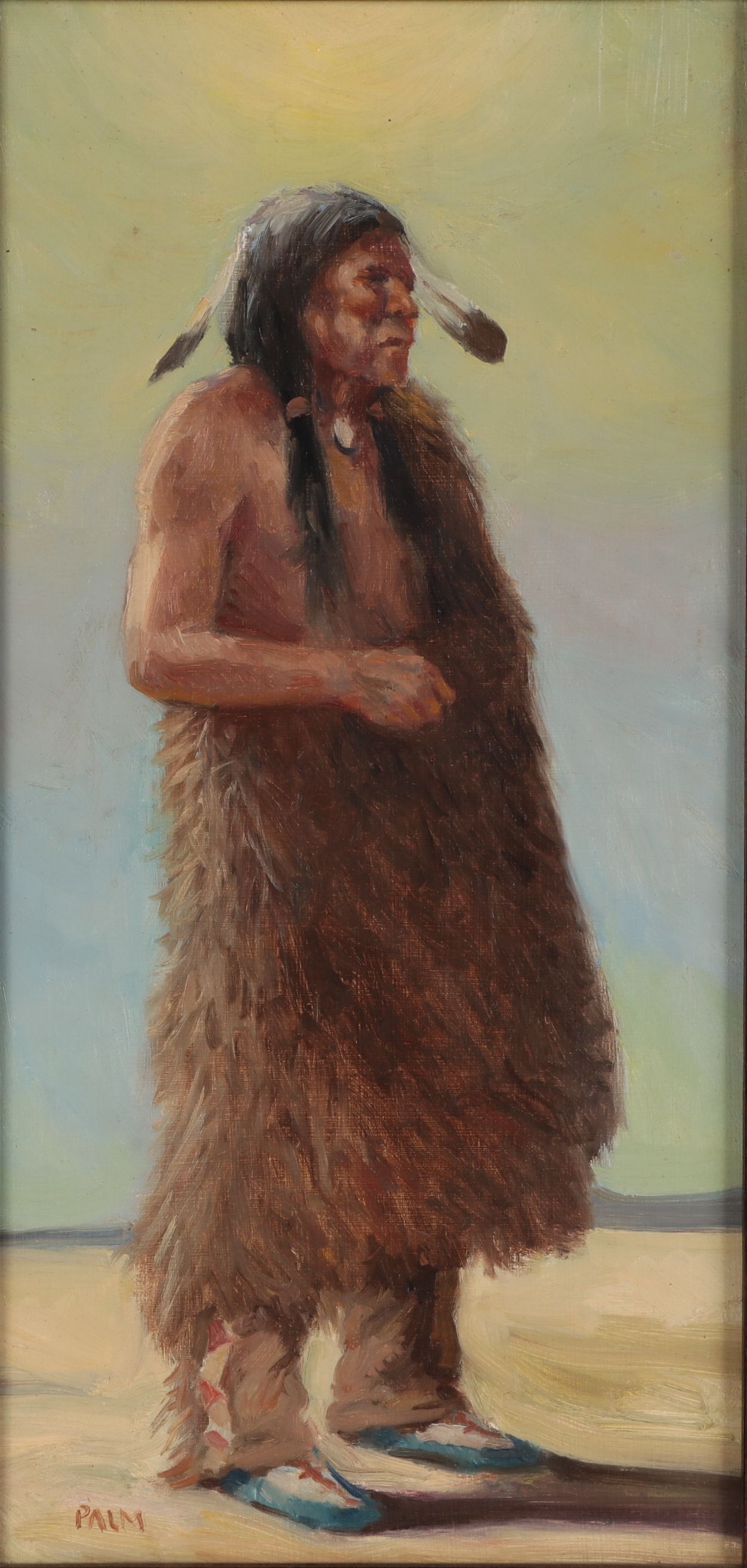 Olaf Palm Oil Portrait of Native American Elder, Late 20th Century