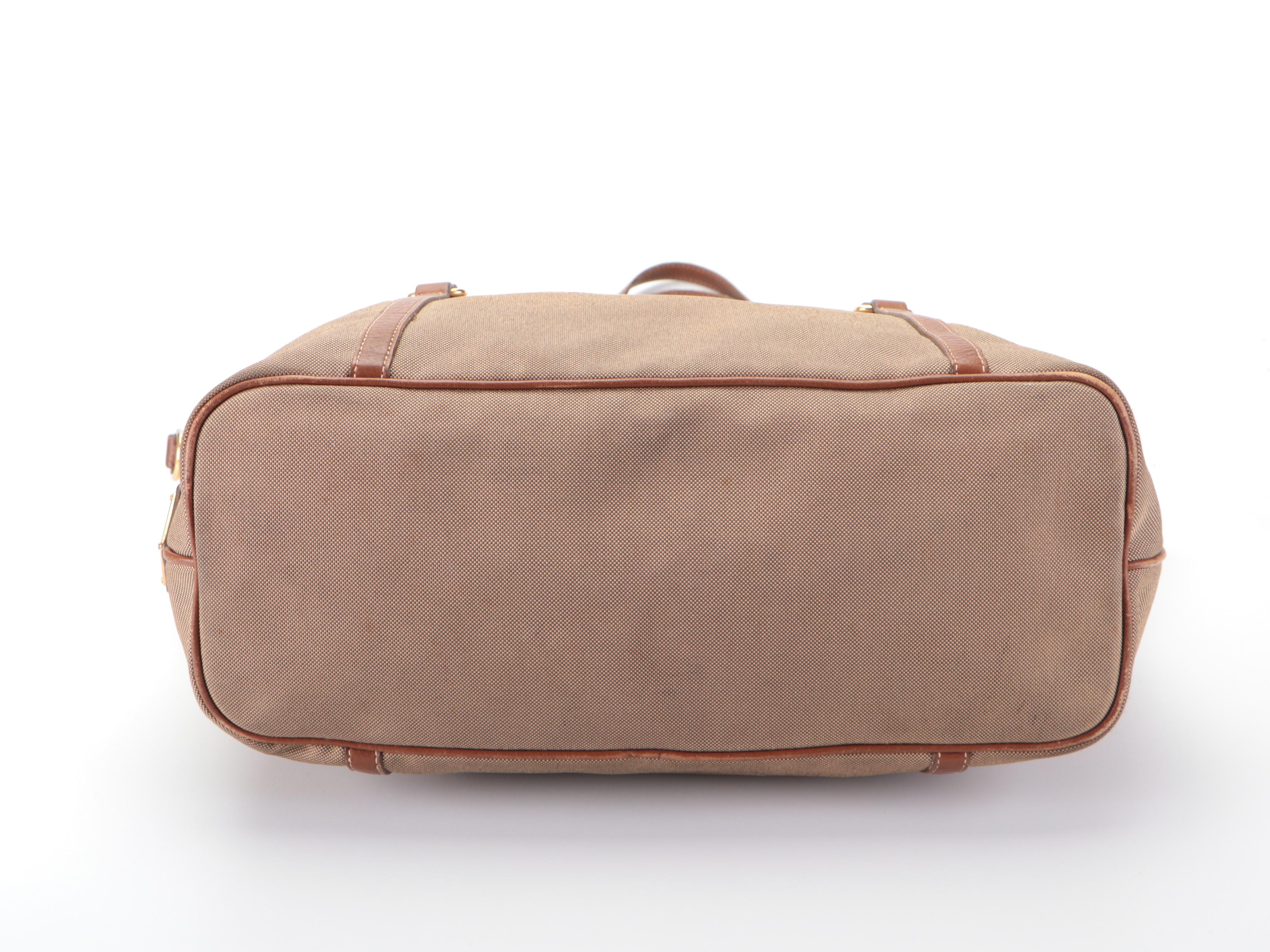 Prada Corda/Brandy Logo Jacquard Canvas and Leather Large Tote Bag