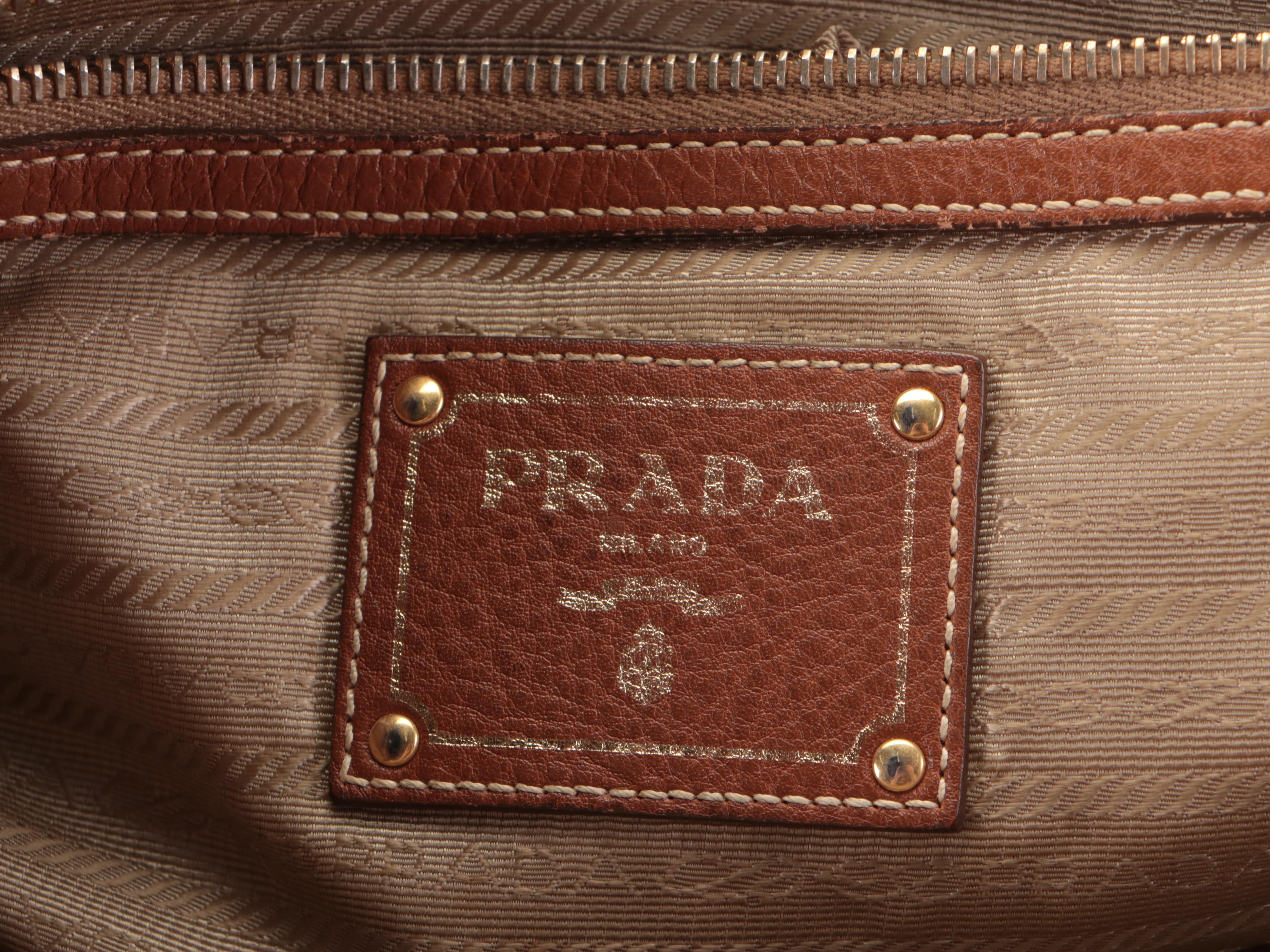Prada Corda/Brandy Logo Jacquard Canvas and Leather Large Tote Bag