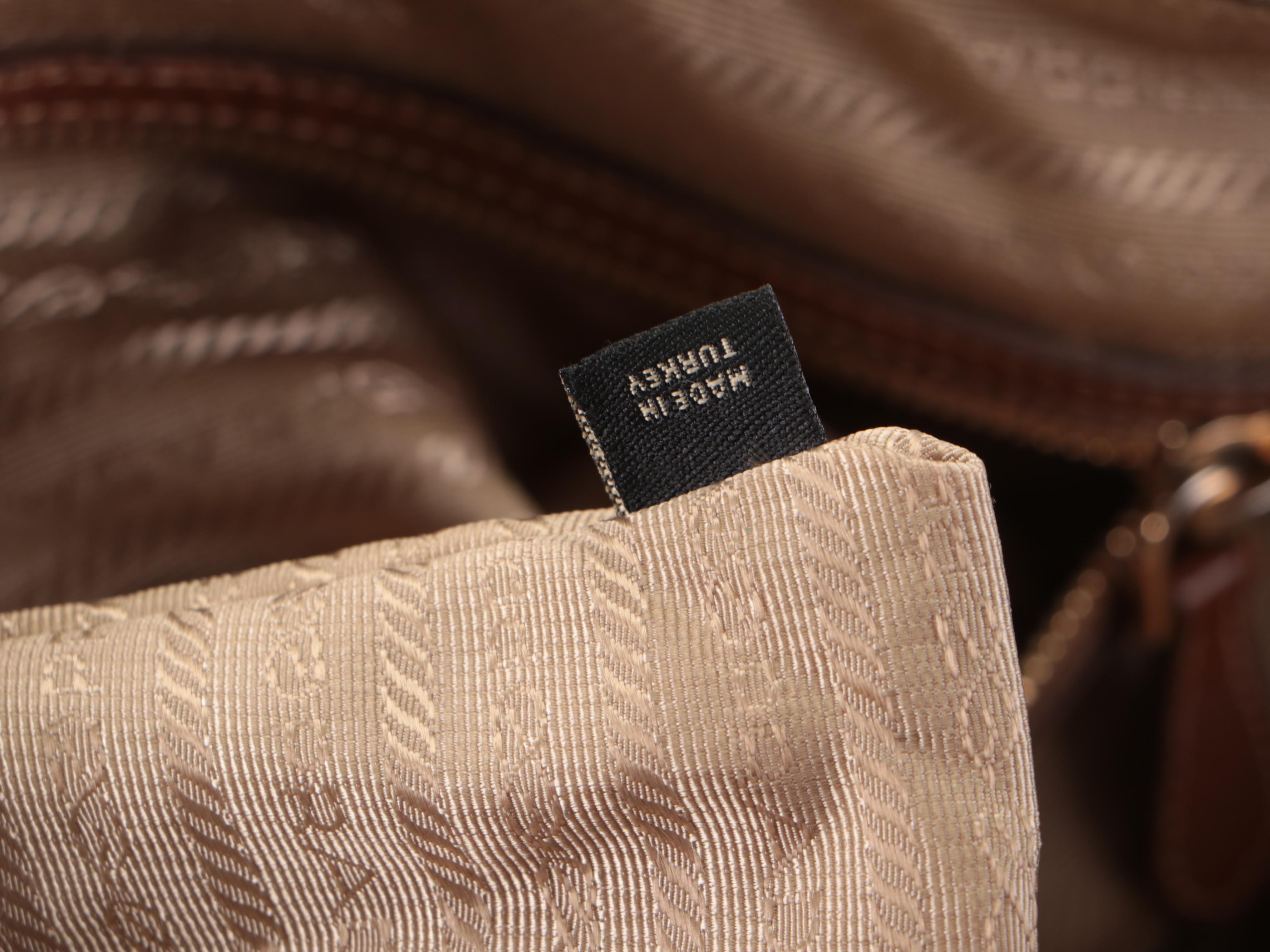 Prada Corda/Brandy Logo Jacquard Canvas and Leather Large Tote Bag