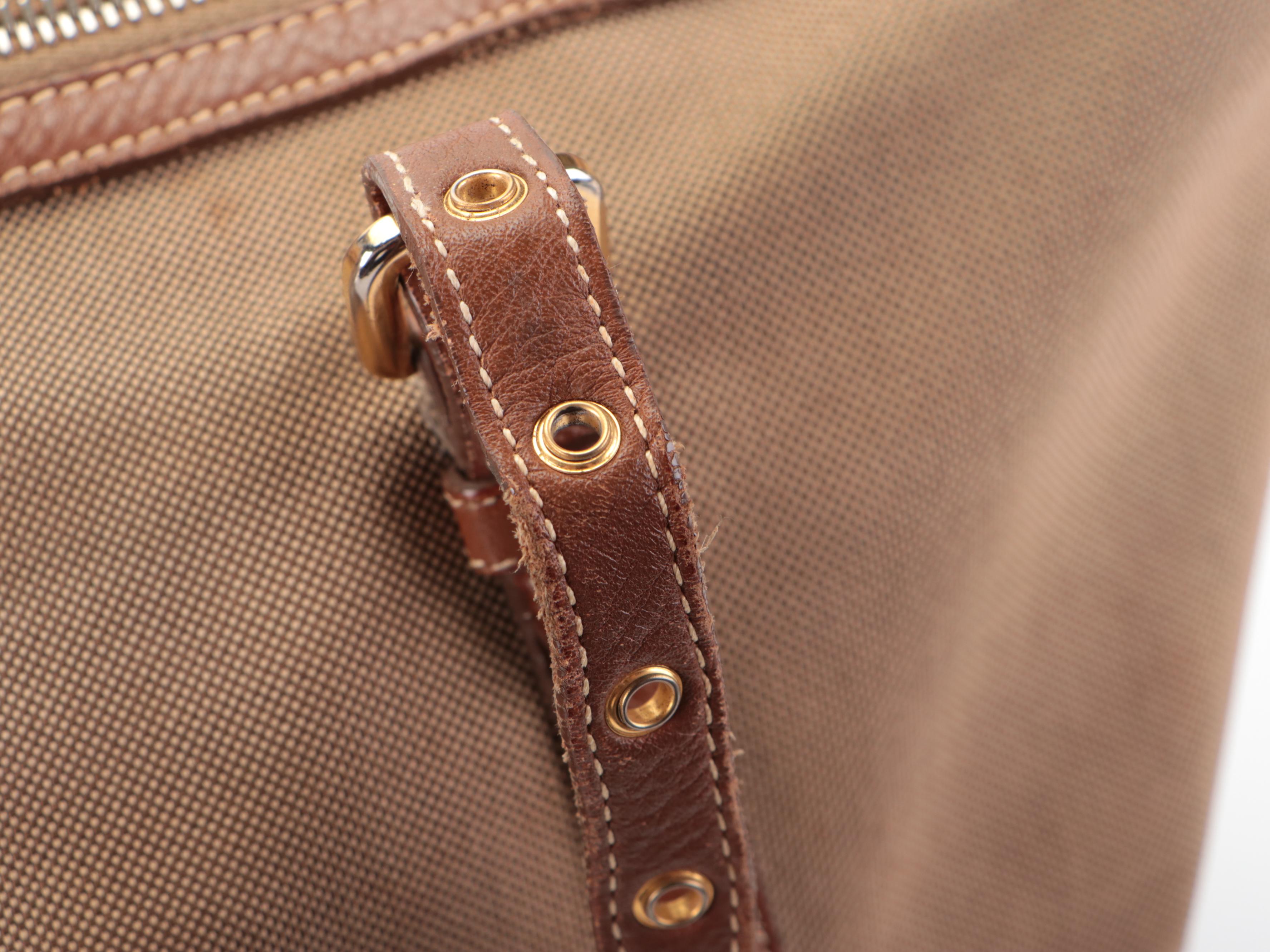 Prada Corda/Brandy Logo Jacquard Canvas and Leather Large Tote Bag