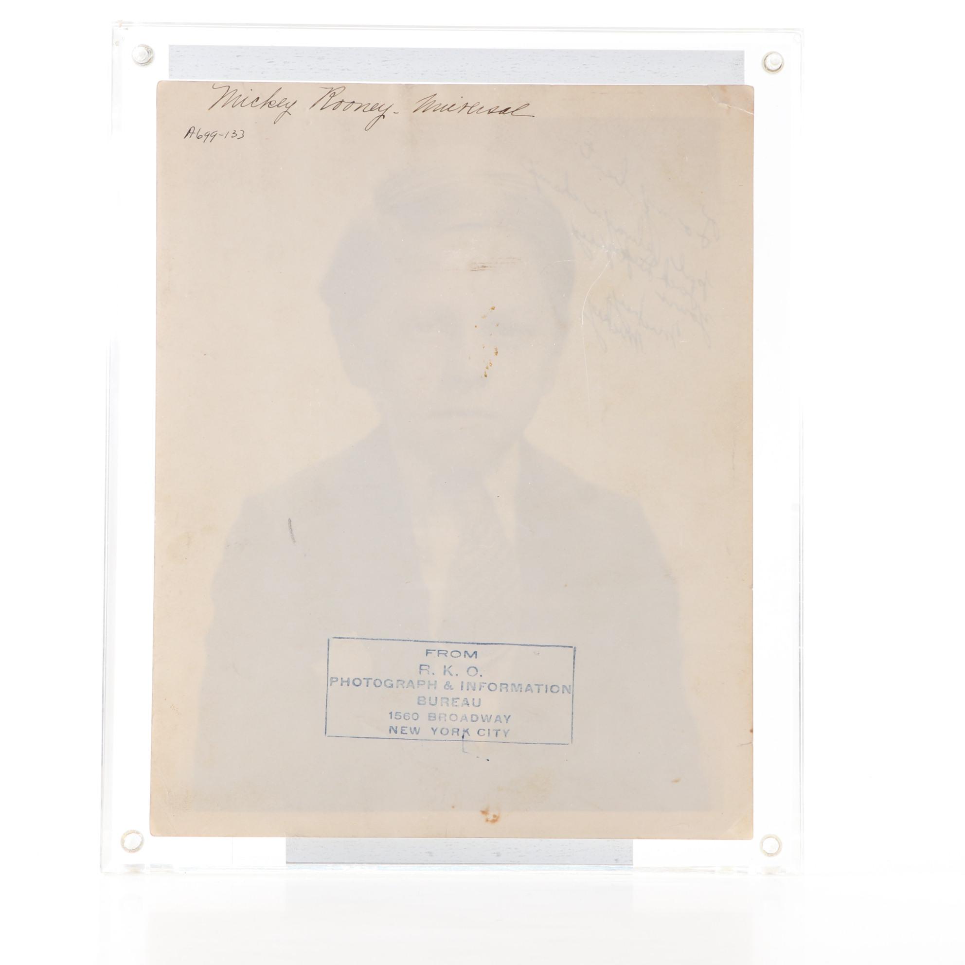 1920s Mickey Rooney Signed R.K.O Photograph to Boxing Great Jack Dempsey