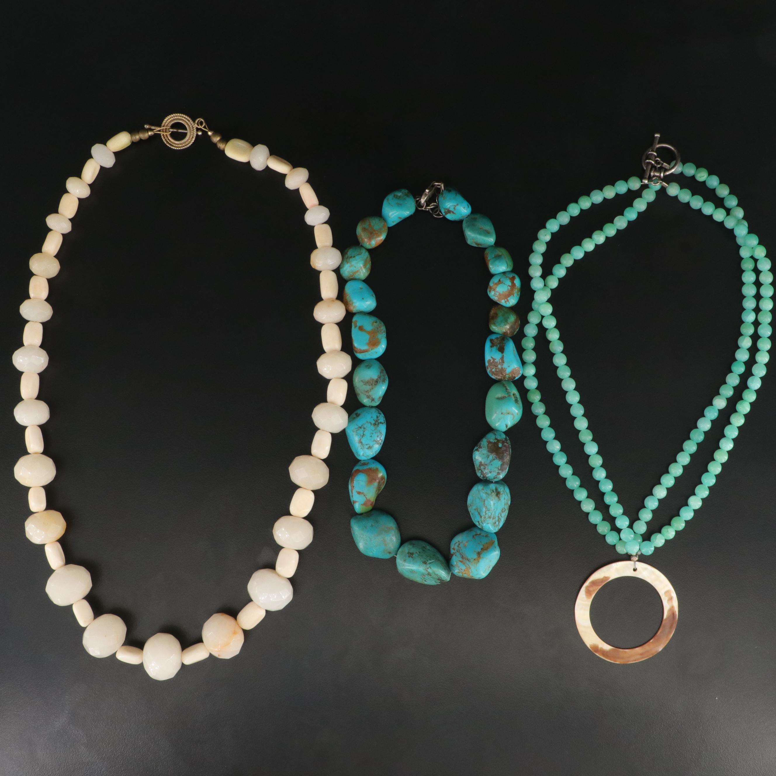 Sterling Necklaces Including Shell, Turquoise and Amazonite