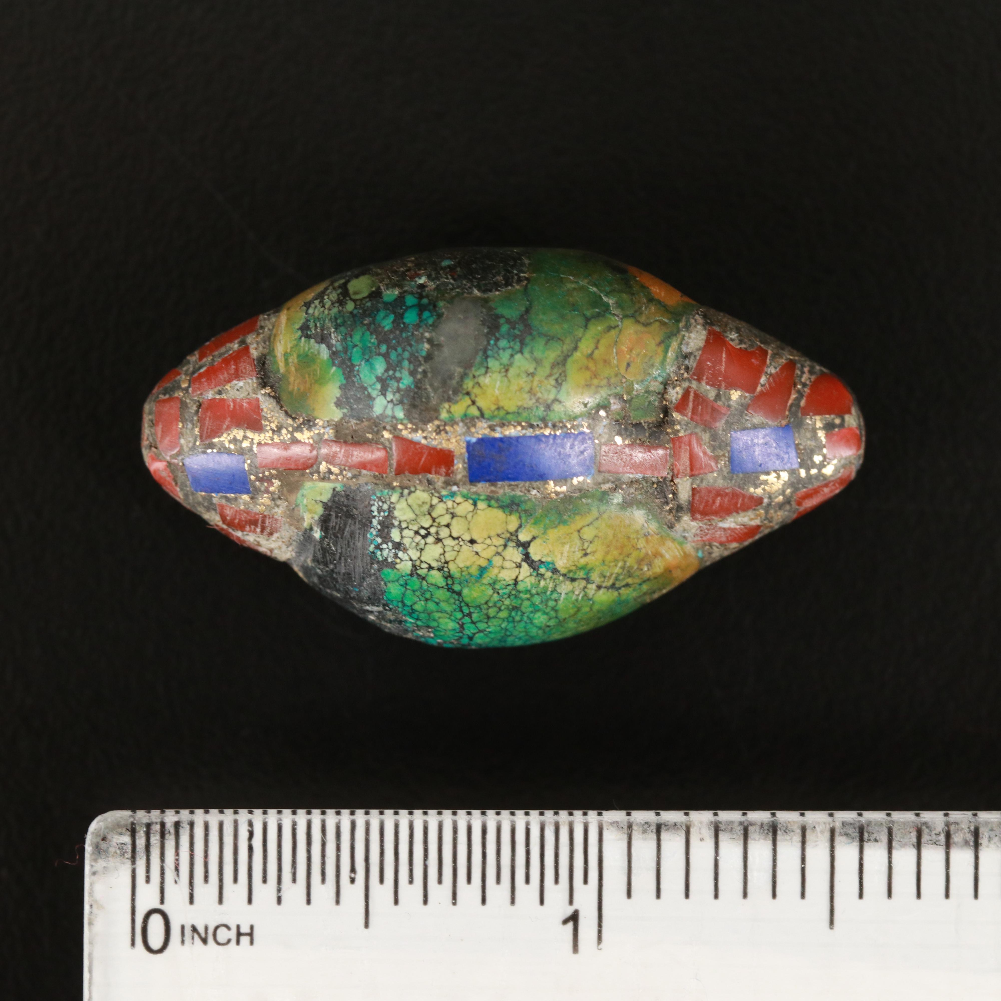 Loose Turquoise Beads with Coral and Lapis Lazuli Inlay