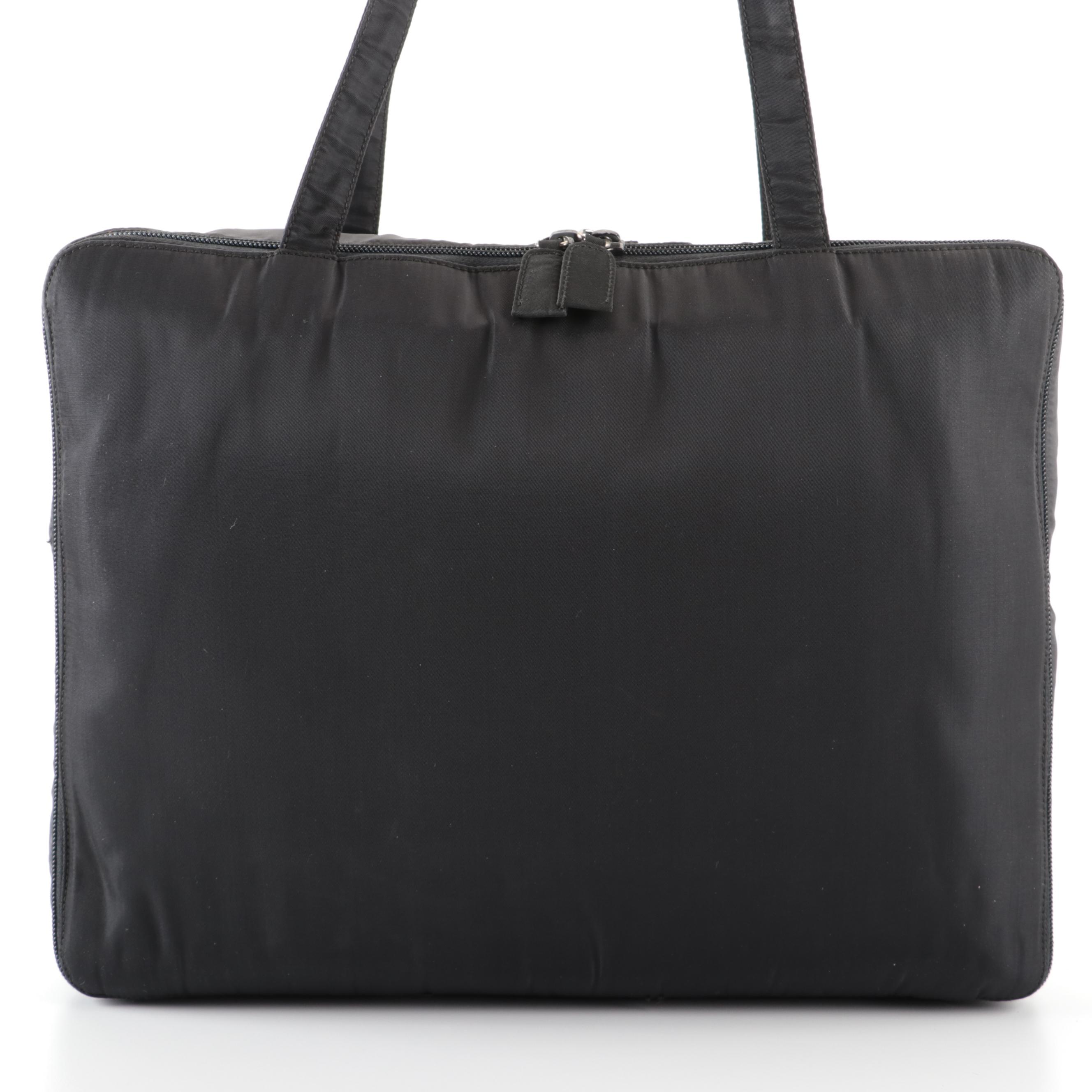 Prada Accordion-Style Zip Around Work Bag in Black Tessuto Nylon