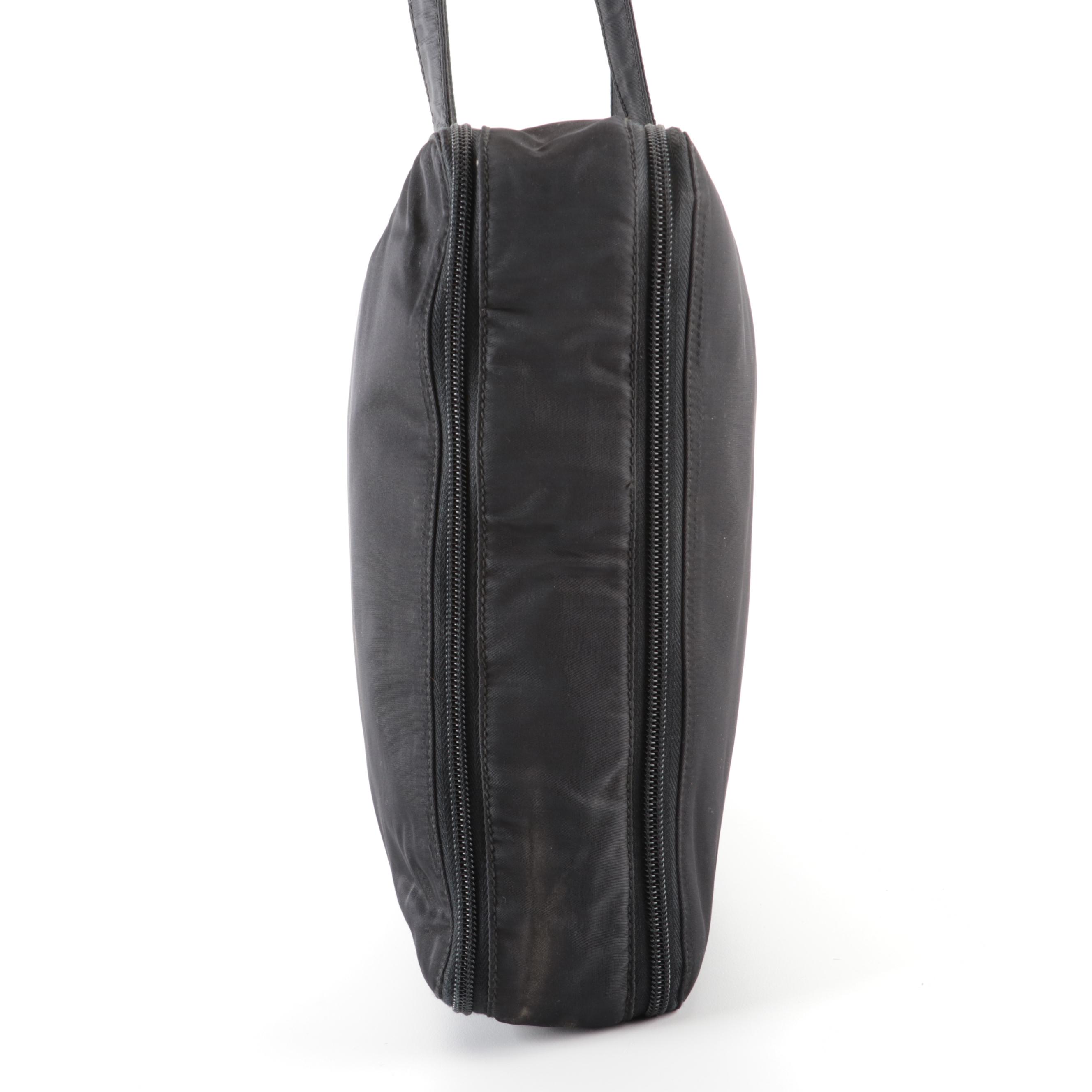 Prada Accordion-Style Zip Around Work Bag in Black Tessuto Nylon
