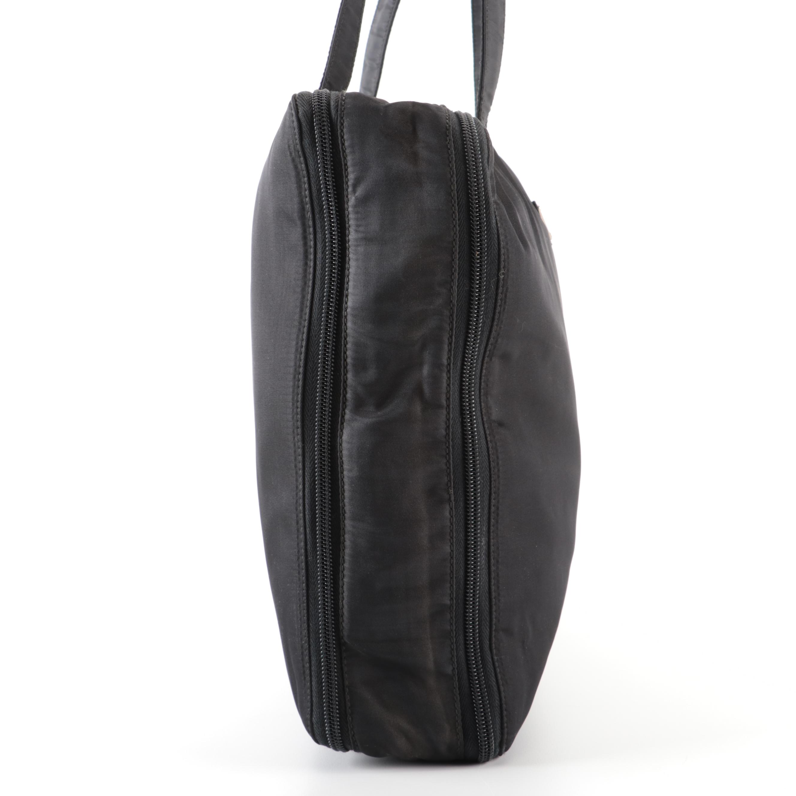 Prada Accordion-Style Zip Around Work Bag in Black Tessuto Nylon