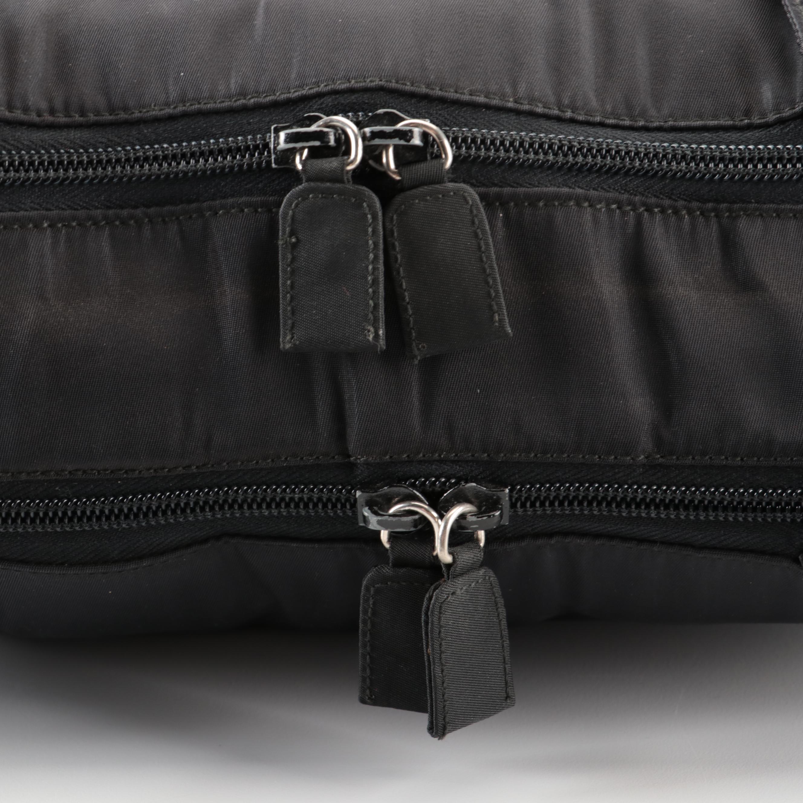 Prada Accordion-Style Zip Around Work Bag in Black Tessuto Nylon
