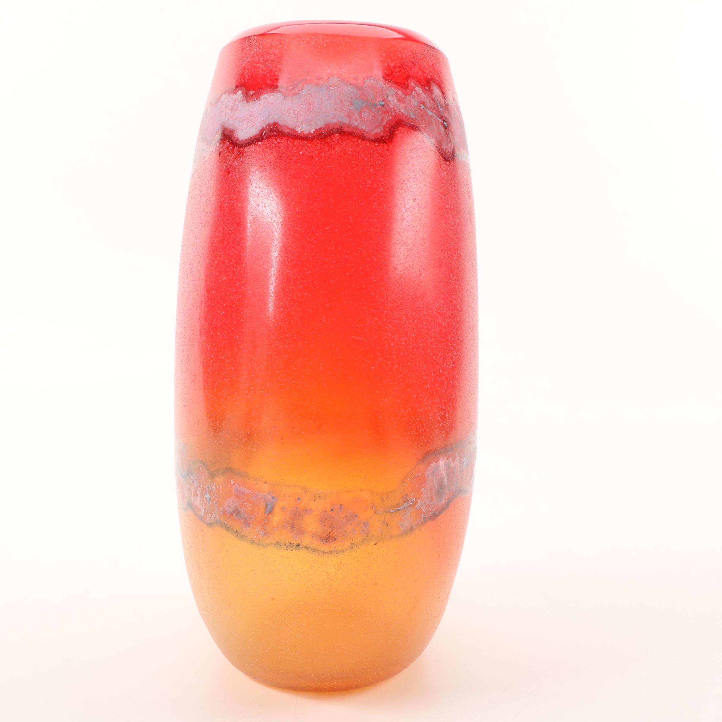 Alfredo Barbini Murano Red to Amber Scavo Vase, 1970s