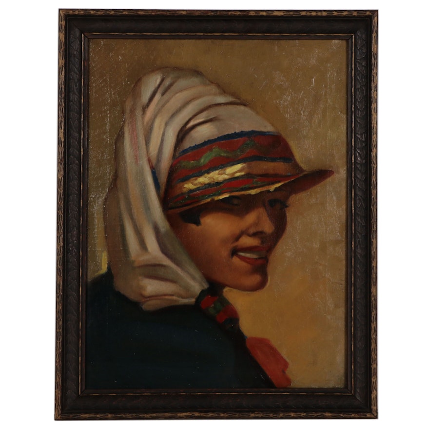 Oil Portrait After F. Winold Reiss "Grinny," Mid-20th Century