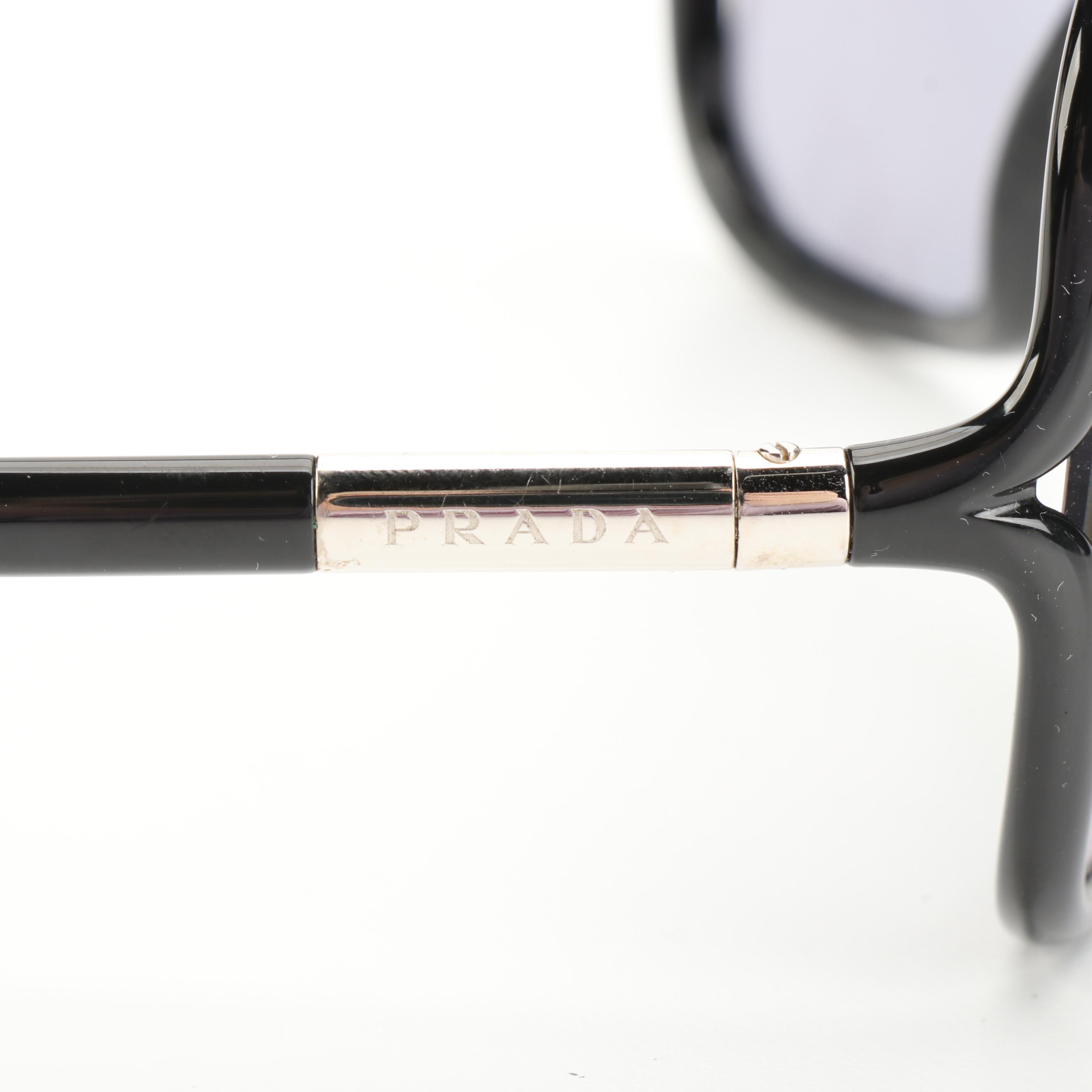 Prada Sunglasses SPR28L Oversized Butterfly Black Frame Grey Lenses with Case