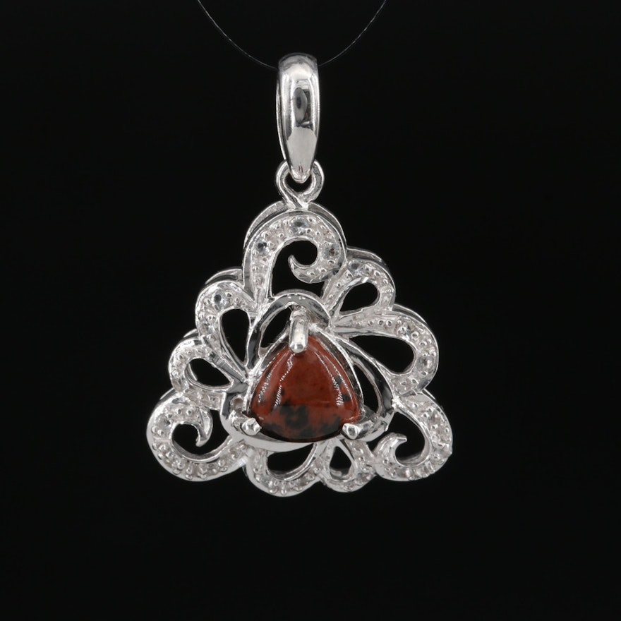 Sterling Mahogany Obsidian and White Topaz Pendant