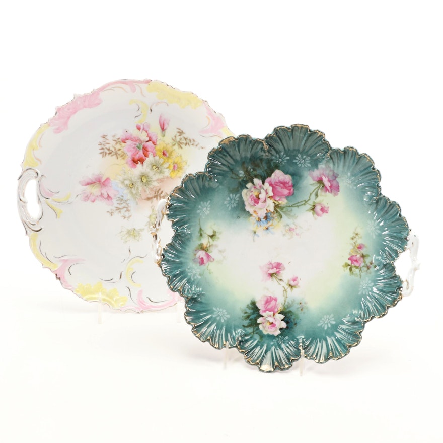 Floral Porcelain Handled Cake Plates