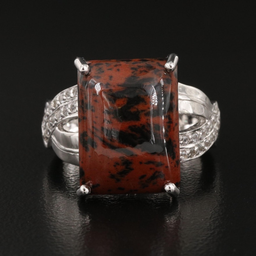 Sterling Mahogany Obsidian and White Topaz Ring