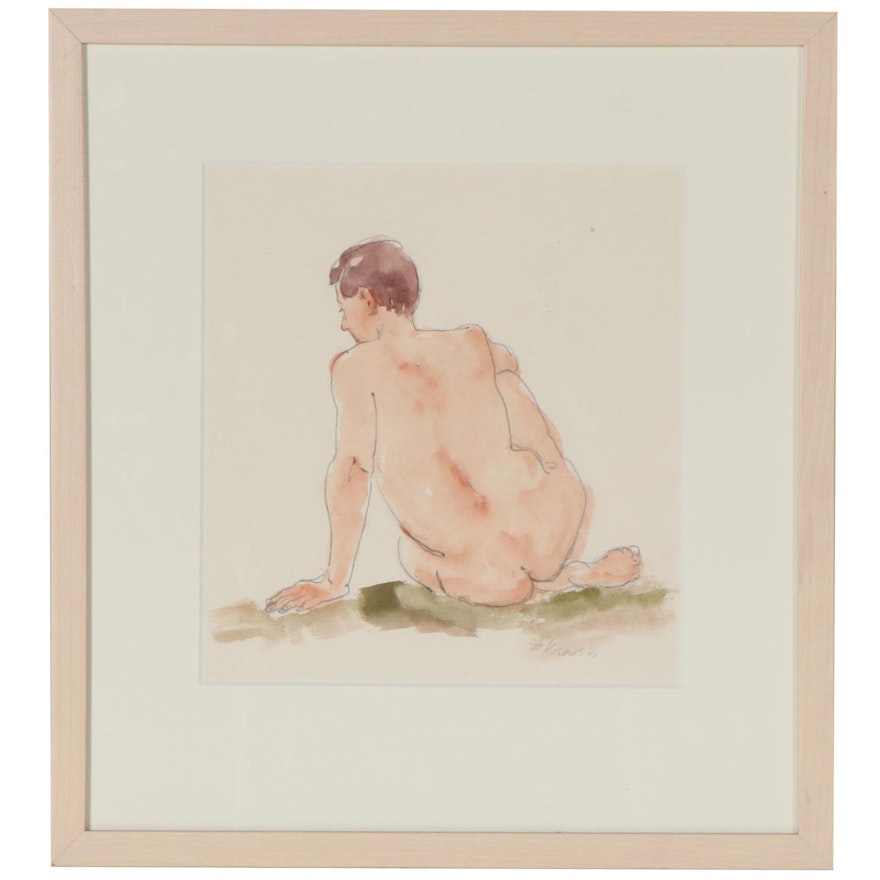 Mary Kosowski Drawing "Seated Male," Circa 1990