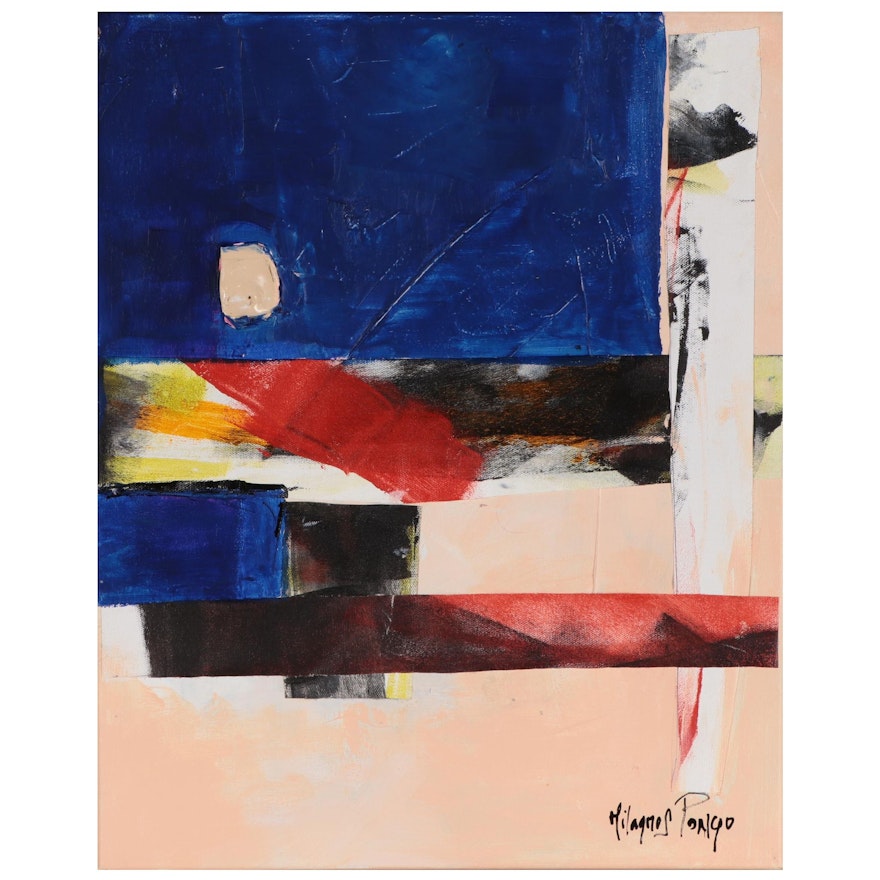 Milagros Pongo Abstract Mixed Media Painting, 21st Century