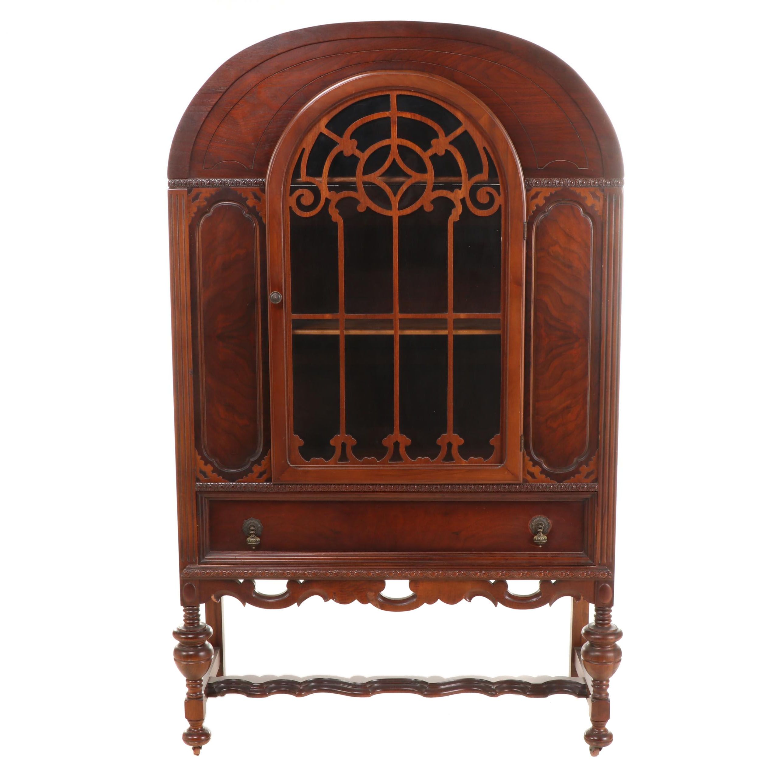 Jacobean Style Walnut China Cabinet, Circa 1920s