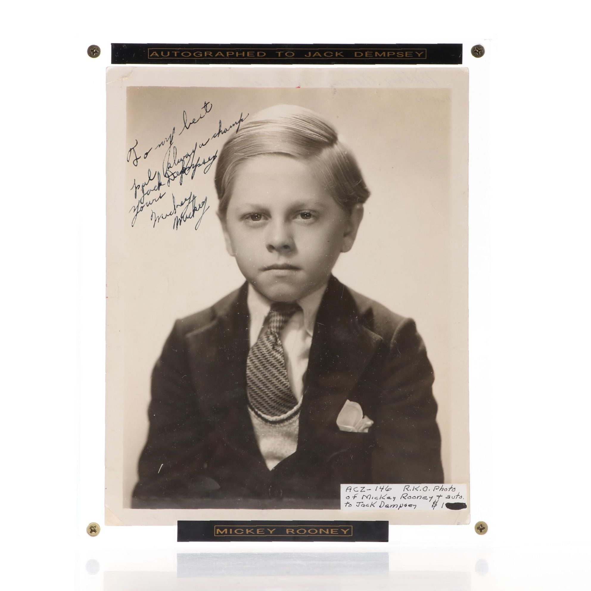1920s Mickey Rooney Signed R.K.O Photograph to Boxing Great Jack Dempsey