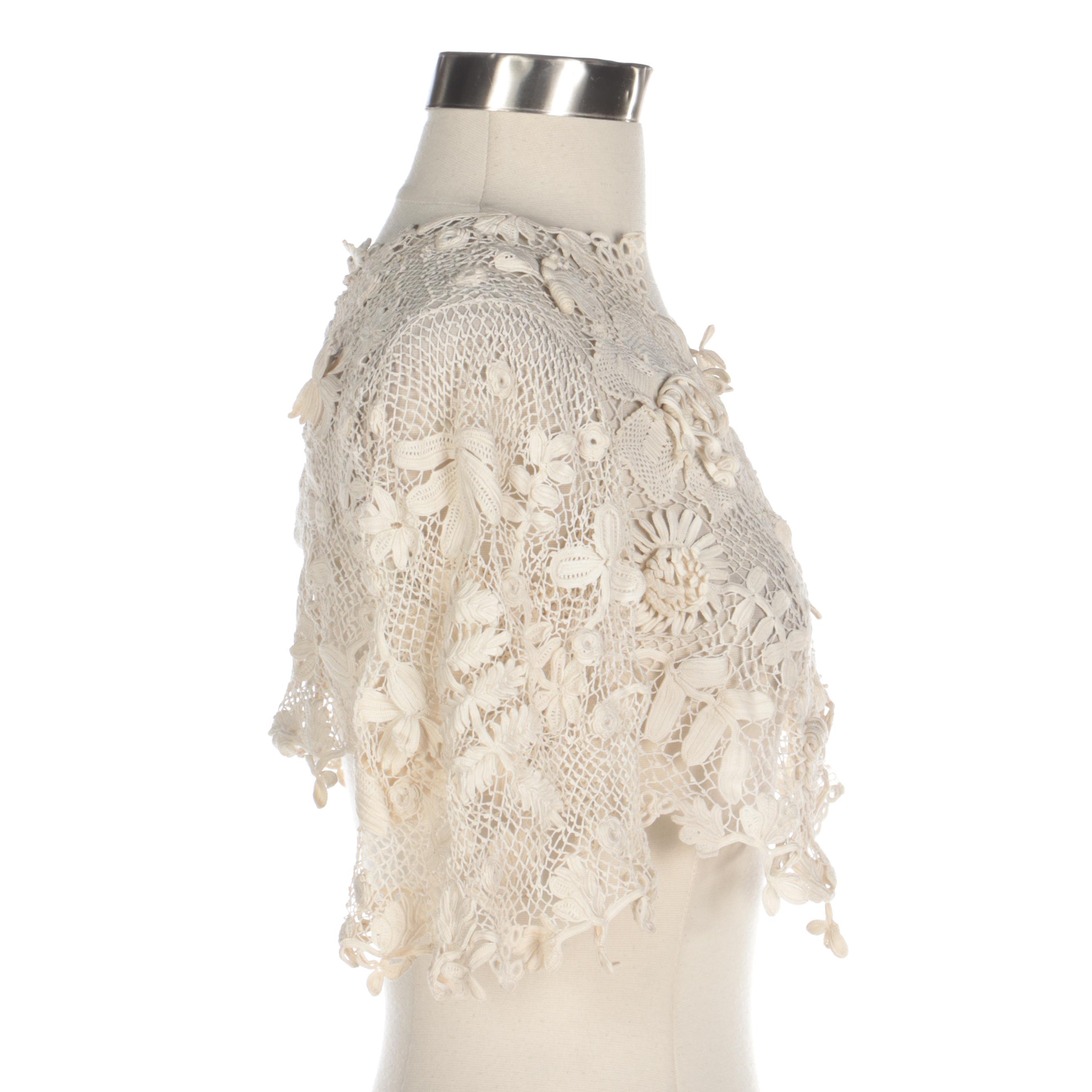Edwardian Irish Crochet Lace Jacket with Dragonfly Accents