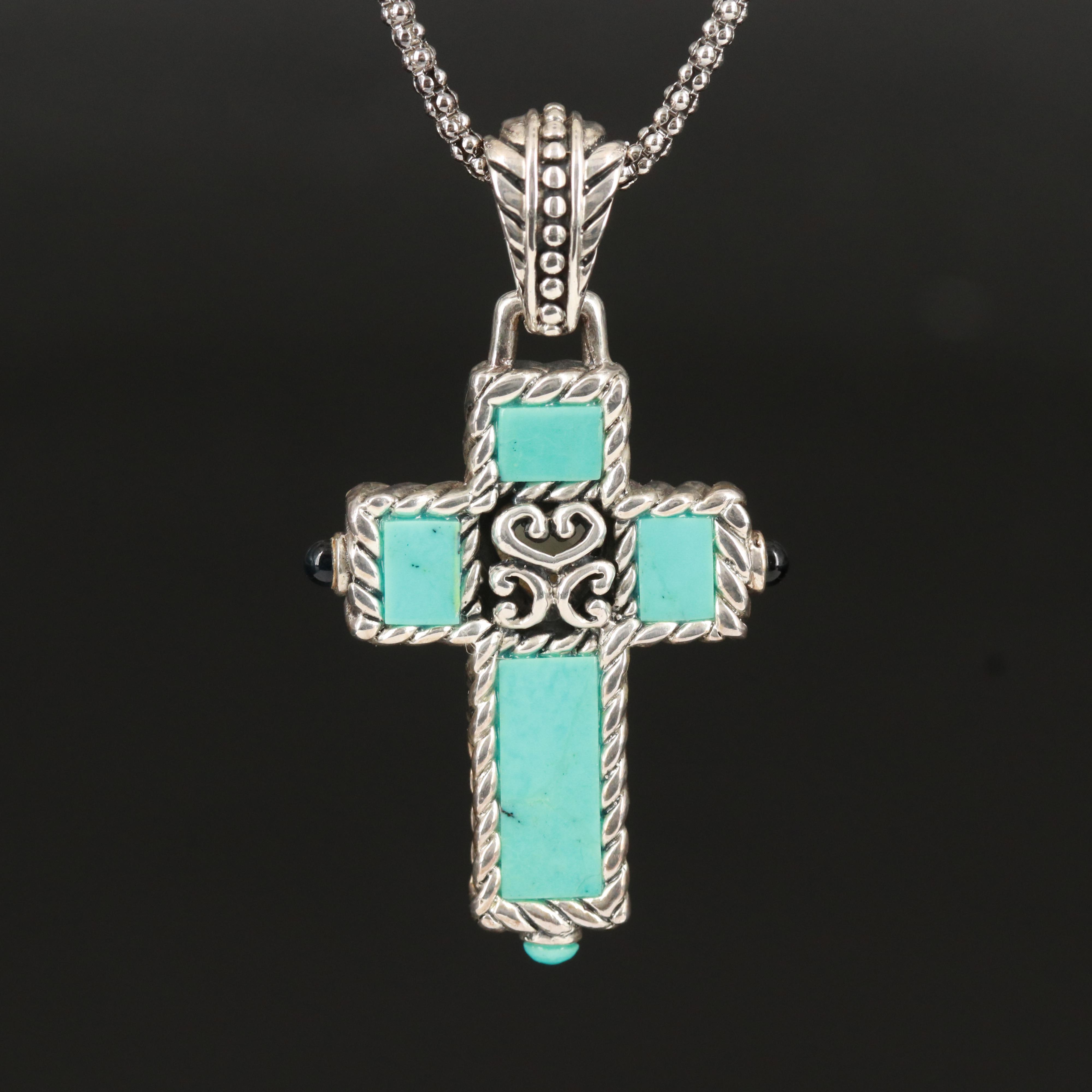 Sterling Reversible Gemstone Cross Pendant Necklace