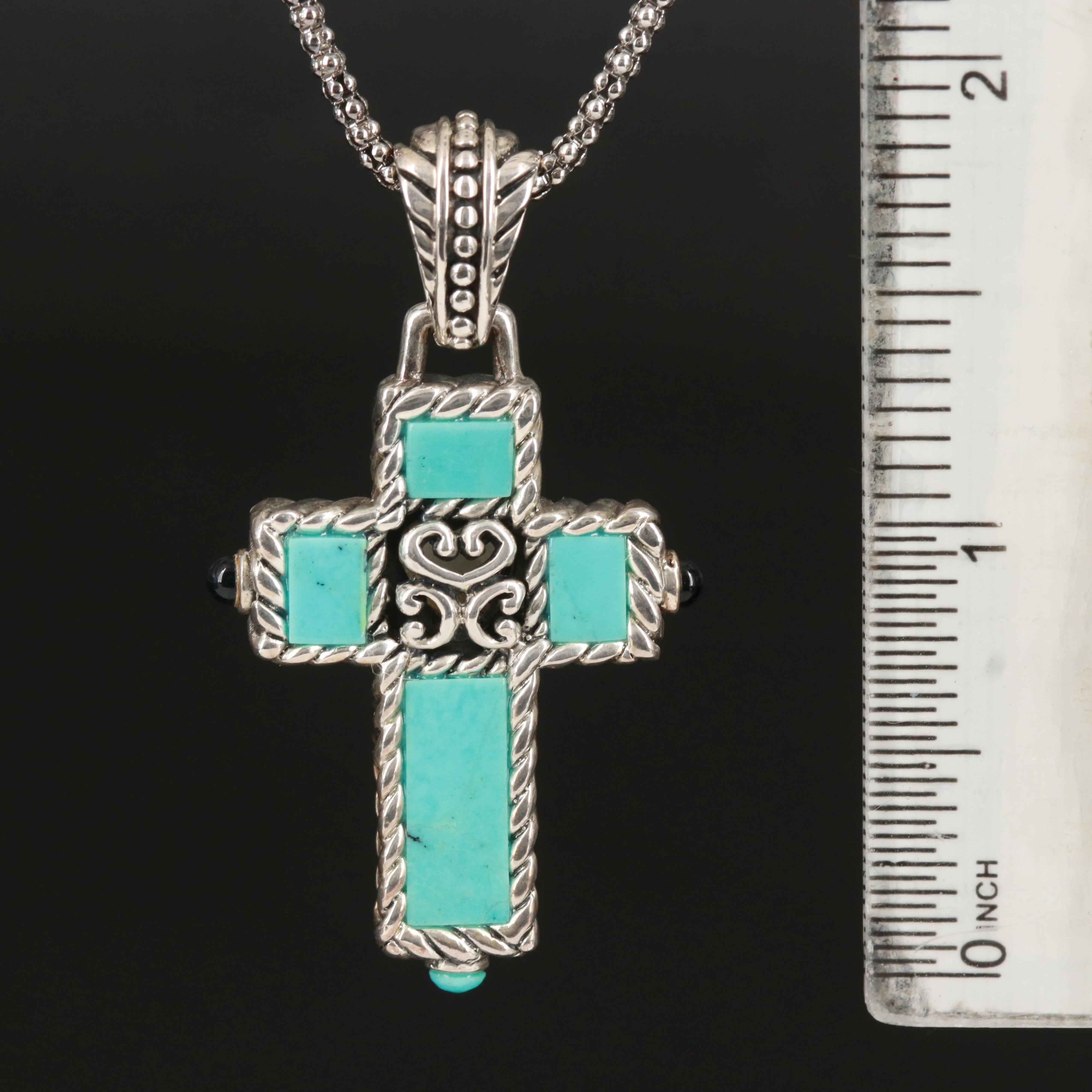 Sterling Reversible Gemstone Cross Pendant Necklace