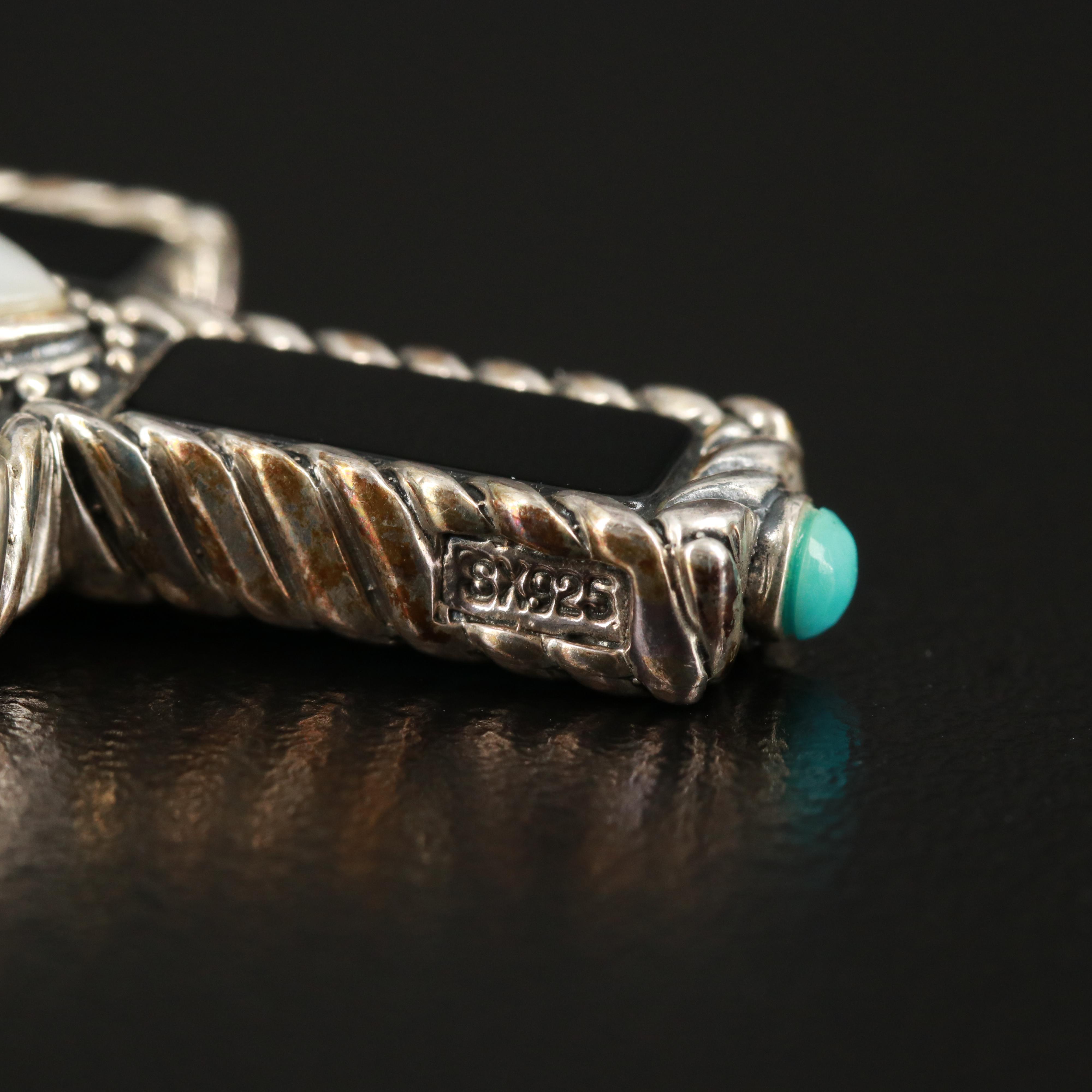 Sterling Reversible Gemstone Cross Pendant Necklace