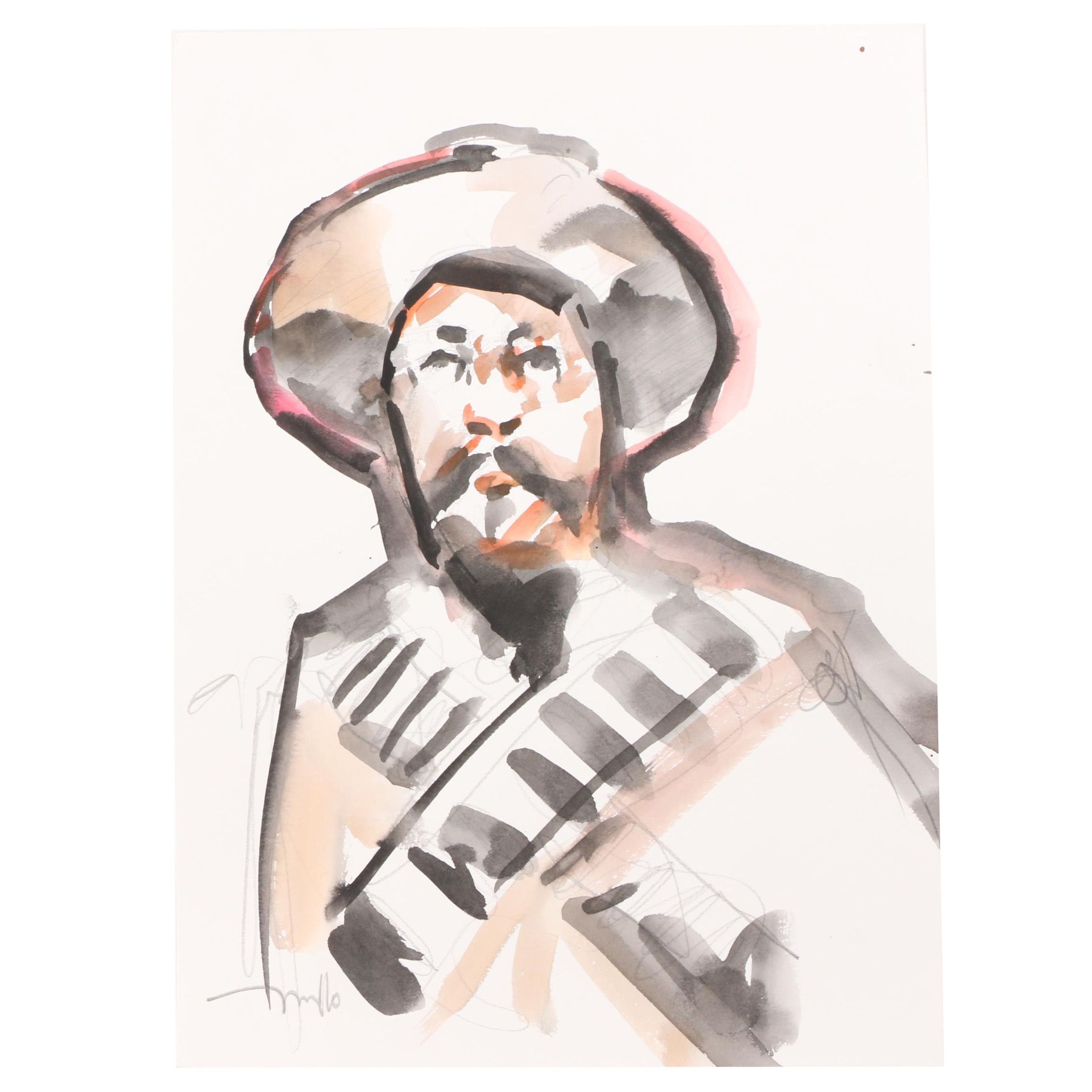 Jose Trujillo Watercolor Painting "Villista Soldier," 2021