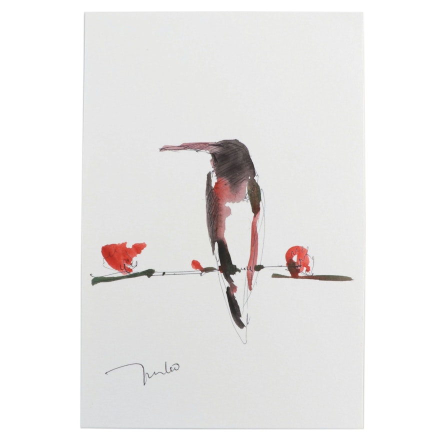 Jose Trujillo Watercolor Painting "Little Hummingbird," 2021