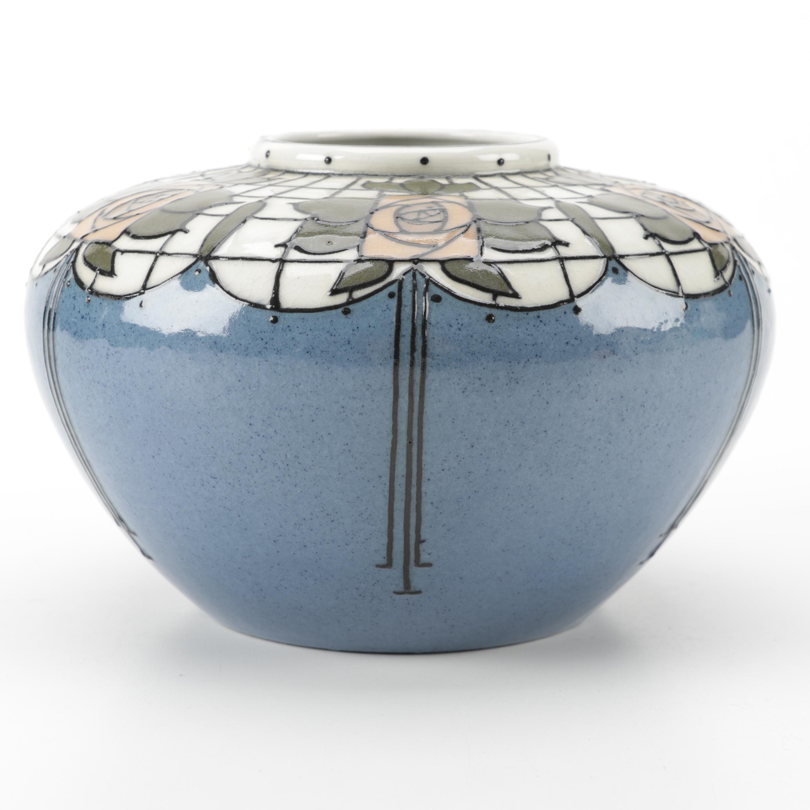 Crown Pottery Bursley Ware "Trellis" Arts and Crafts Vase, Early to Mid 20th C.