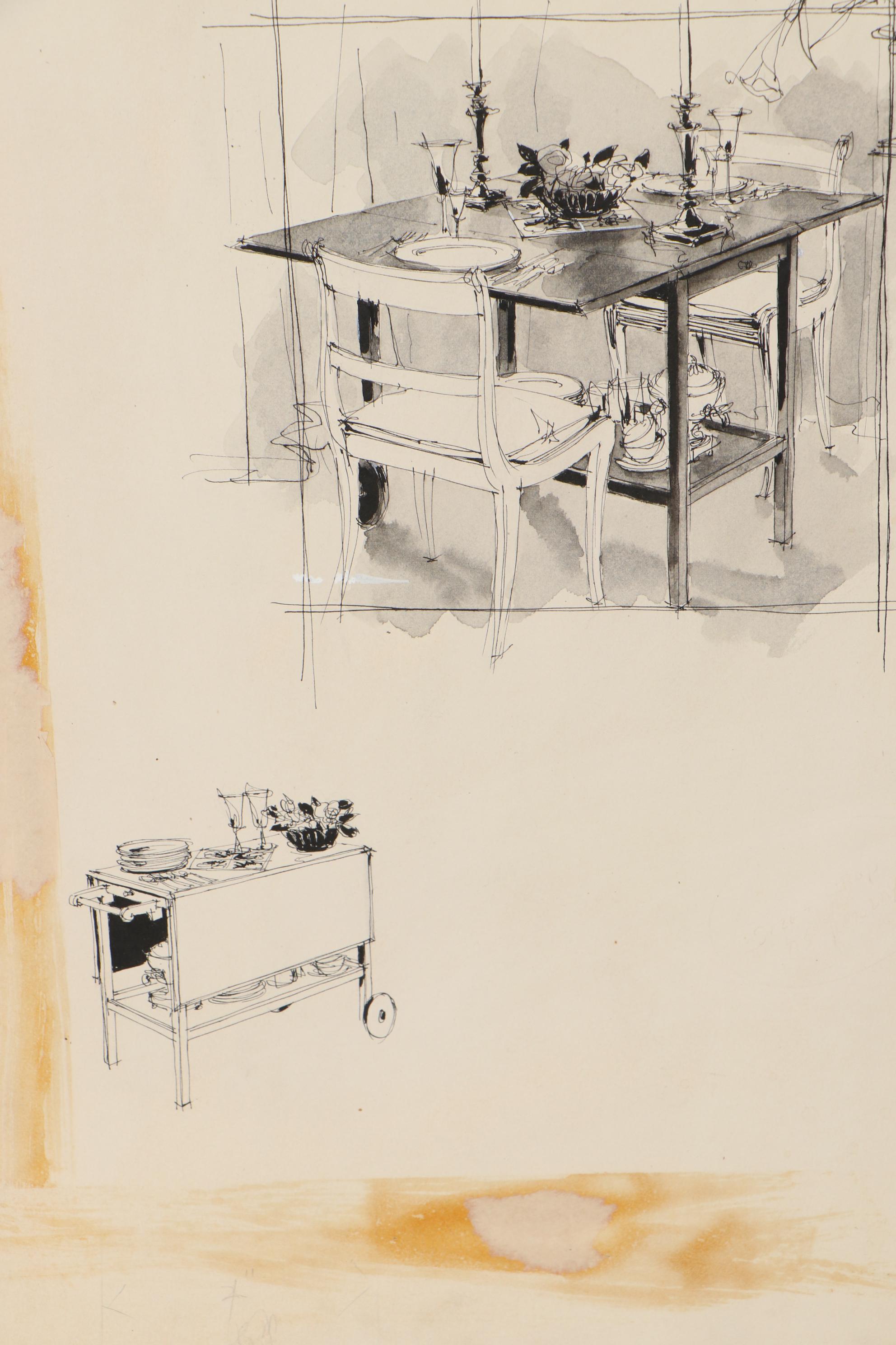 Max Walter Mid-Century Modern Furniture Illustrations for W. & J. Sloane