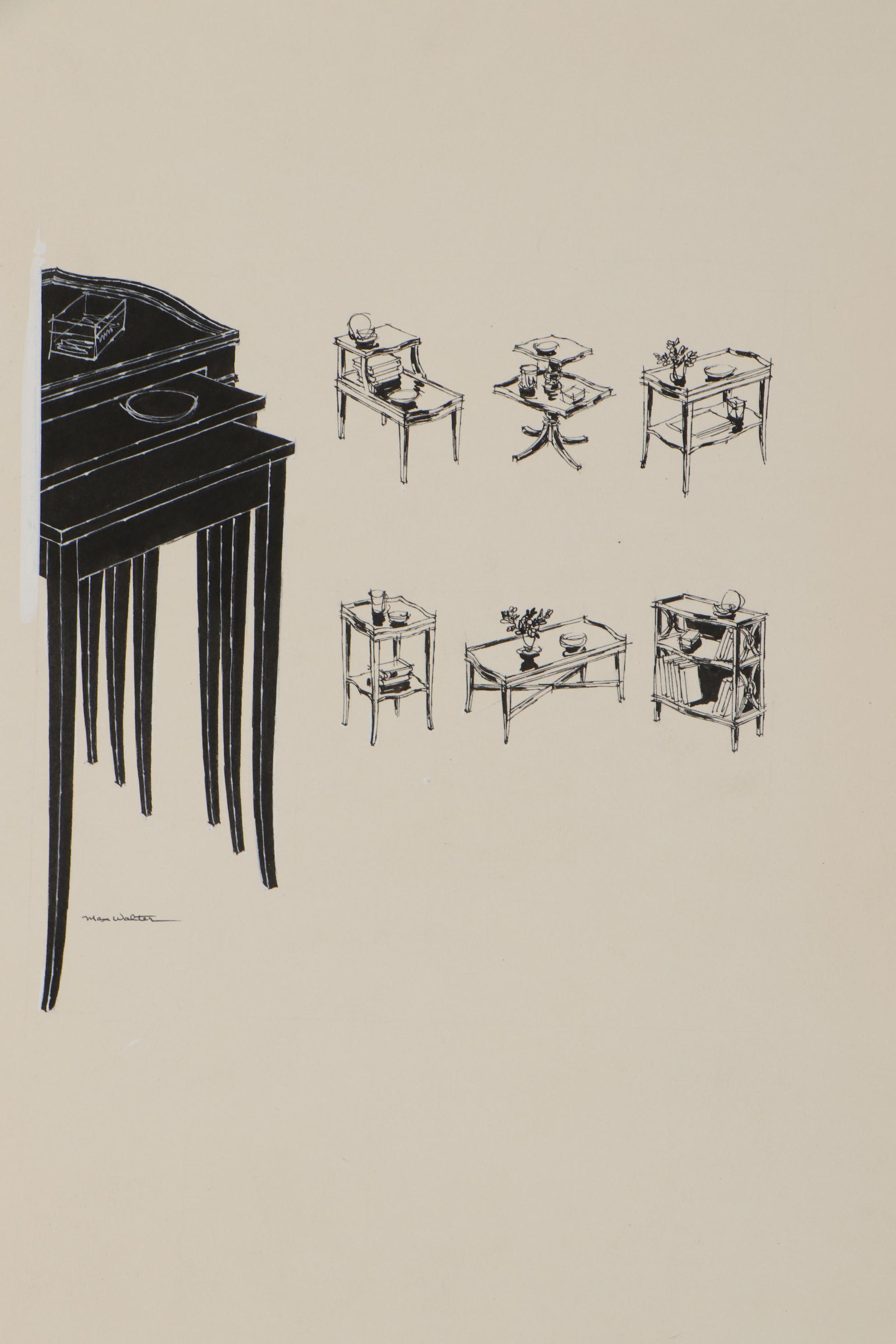 Max Walter Mid-Century Modern Furniture Illustrations for W. & J. Sloane