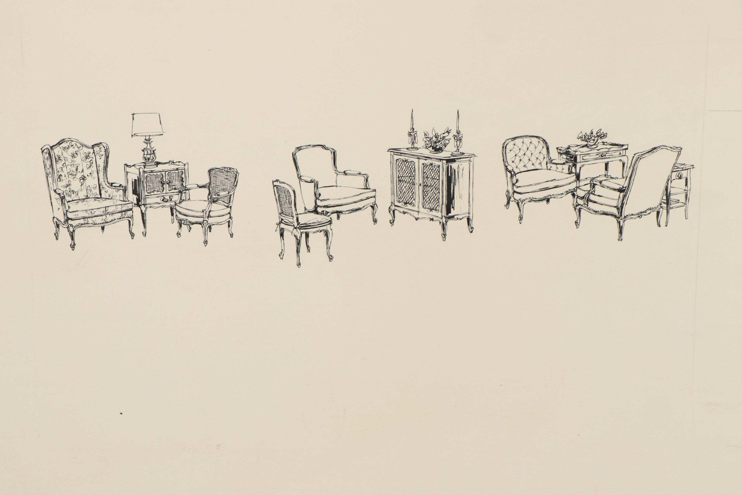 Max Walter Mid-Century Modern Furniture Illustrations for W. & J. Sloane
