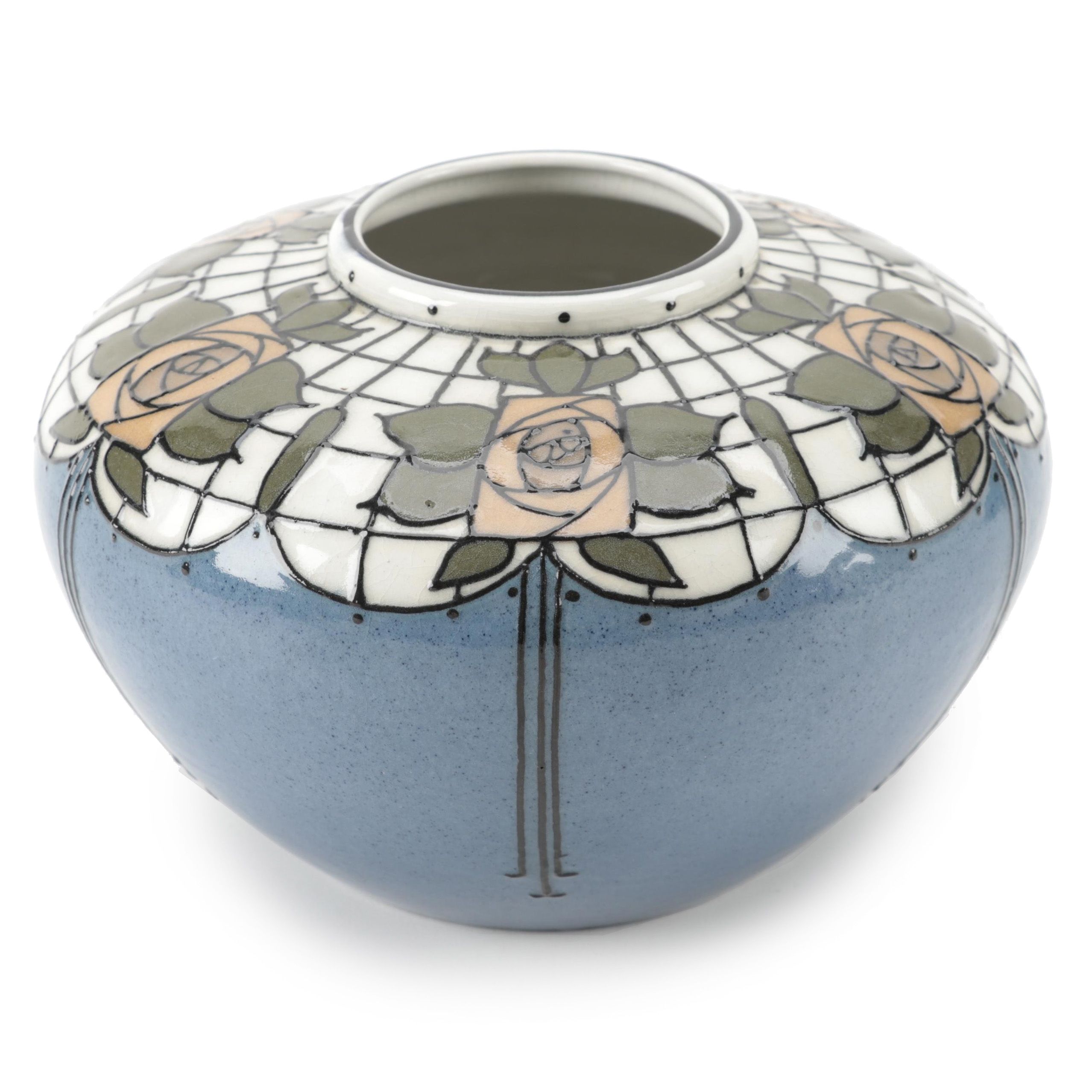 Crown Pottery Bursley Ware "Trellis" Arts and Crafts Vase, Early to Mid 20th C.